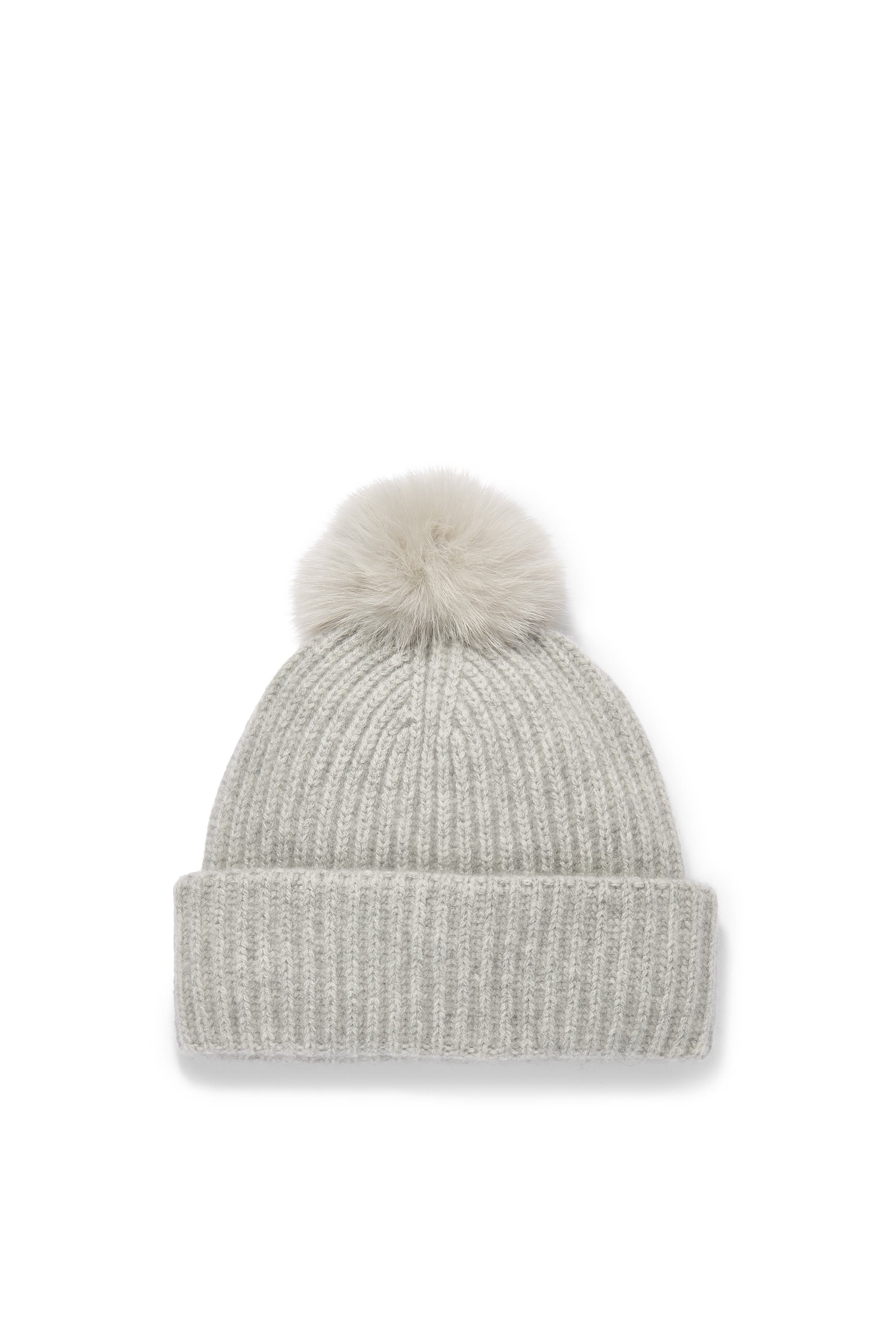 Cashmere Knit Beanie with Fox Fur Pompom
