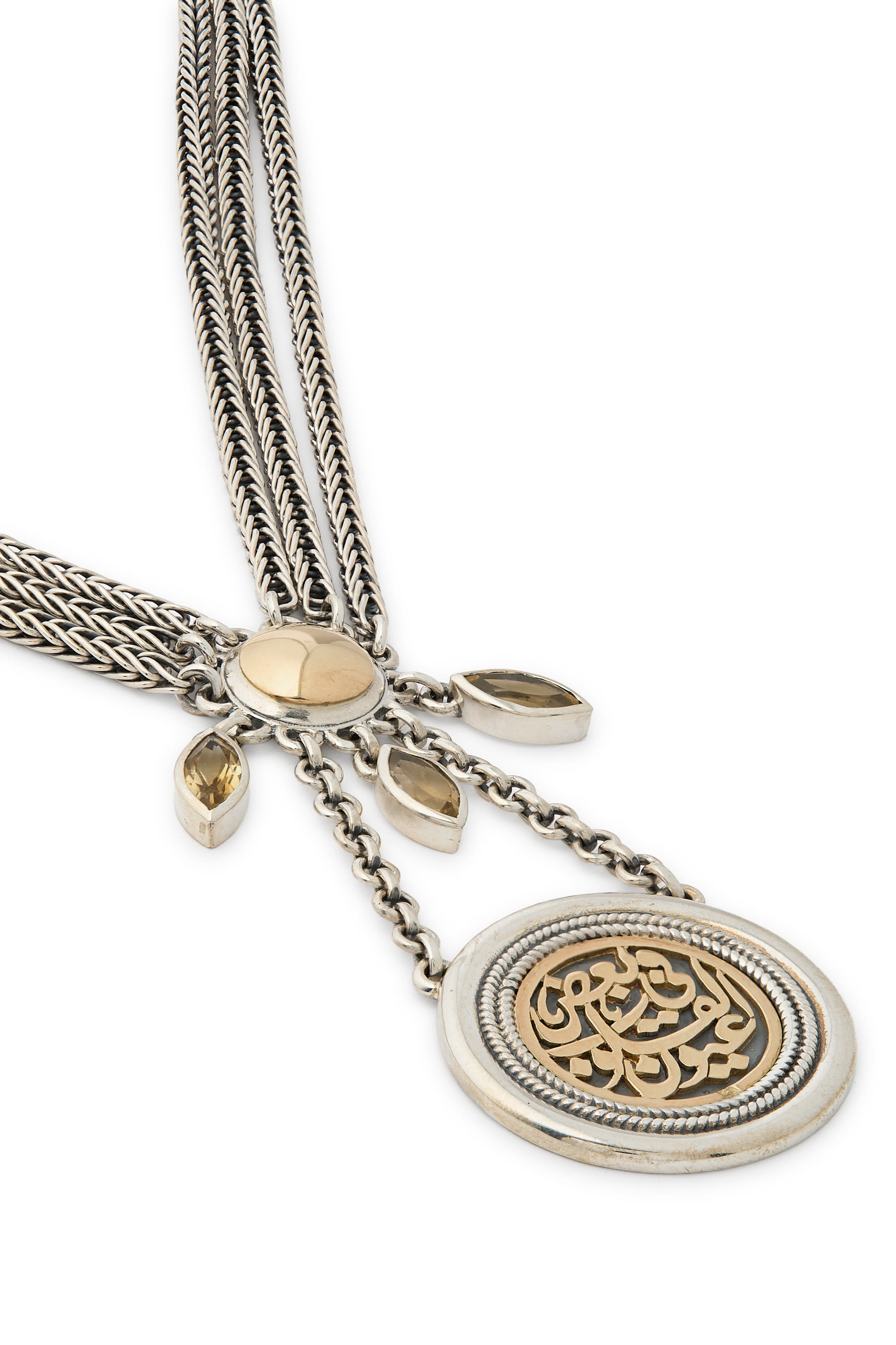 Multi-Layered Calligraphy Necklace, 18K Gold and Sterling Silver & Citrine