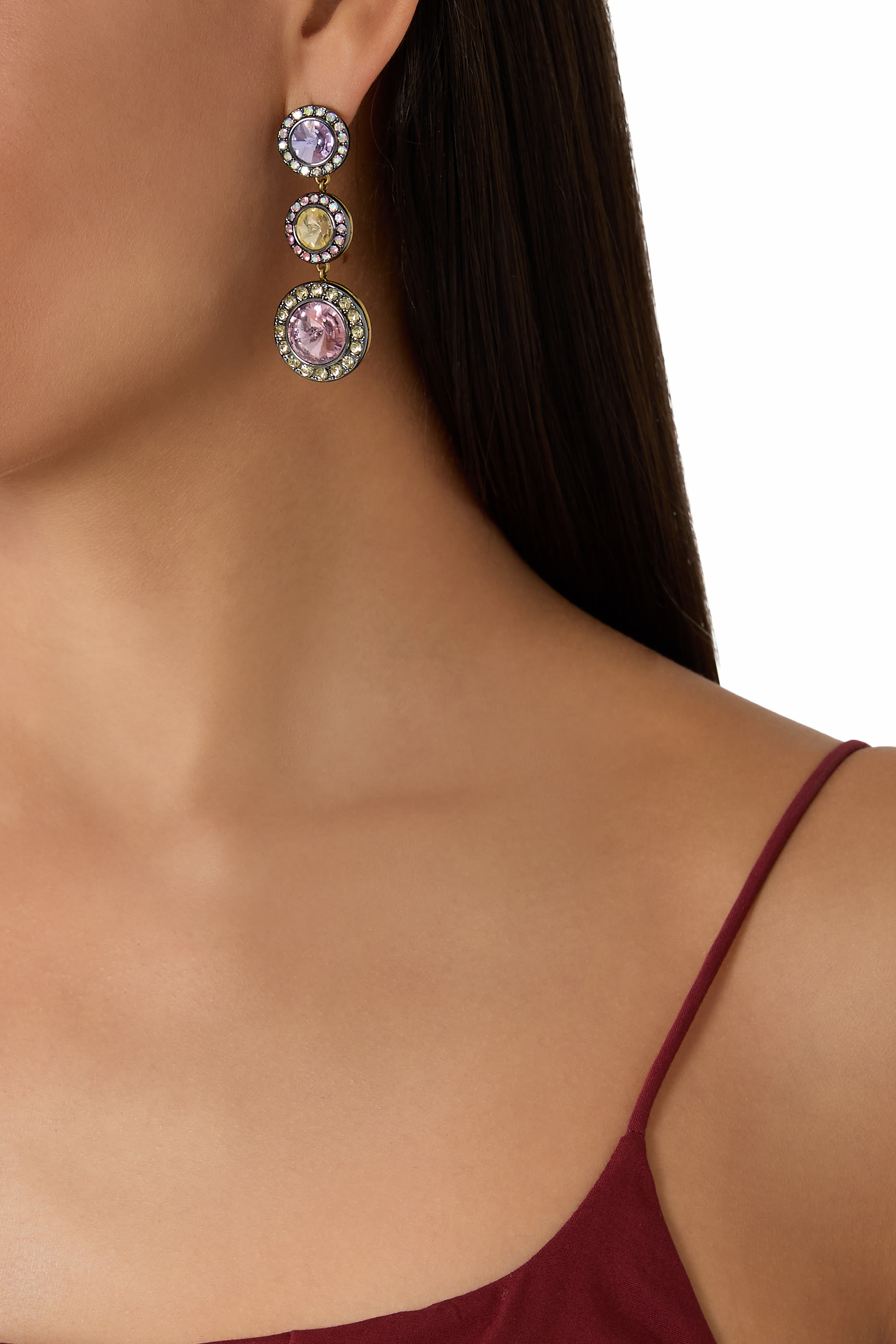 Octavia Linear Earrings, Brass & Crystals