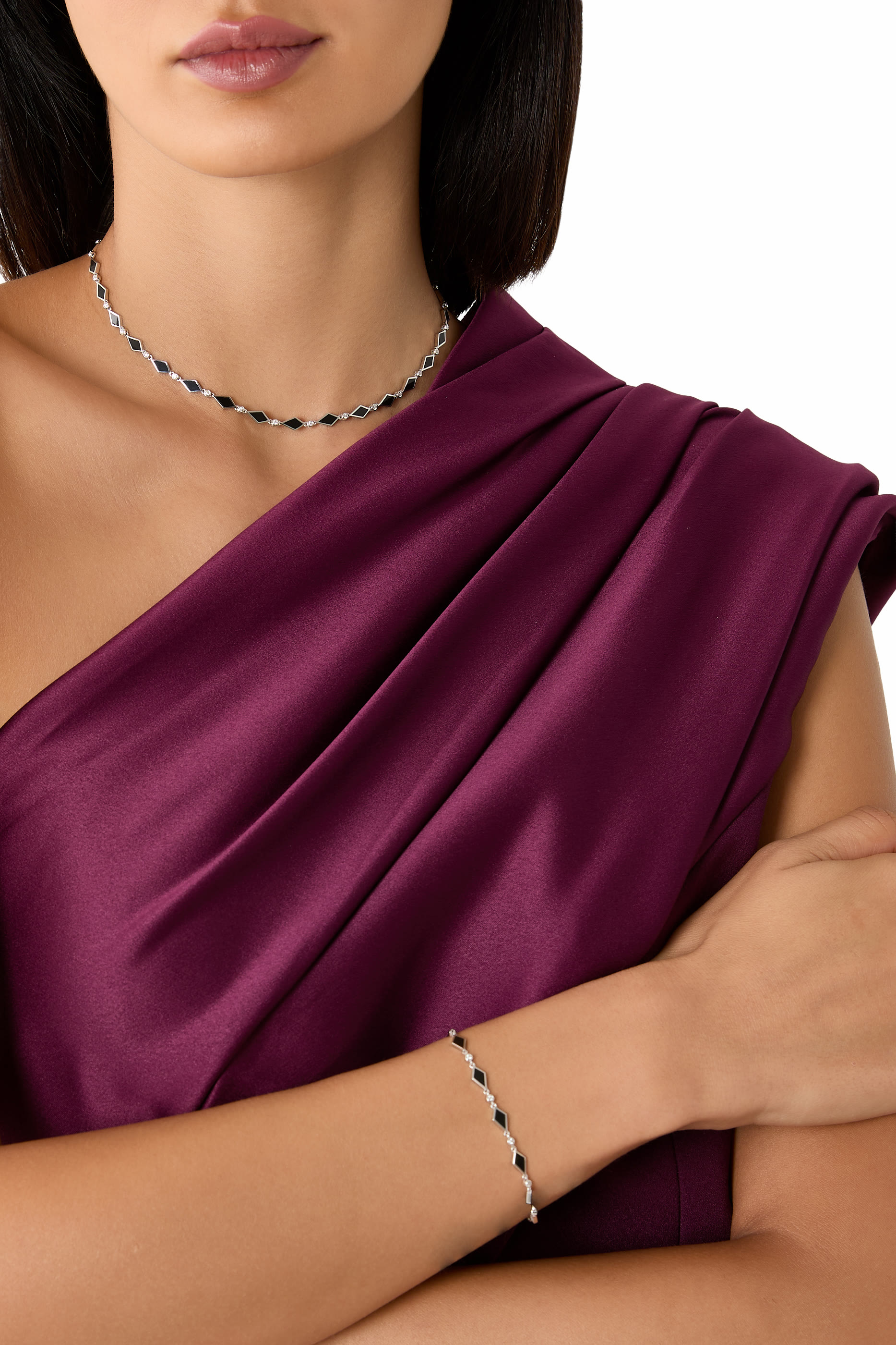 Mosaic Necklace, 18k White Gold & Enamel, Diamond