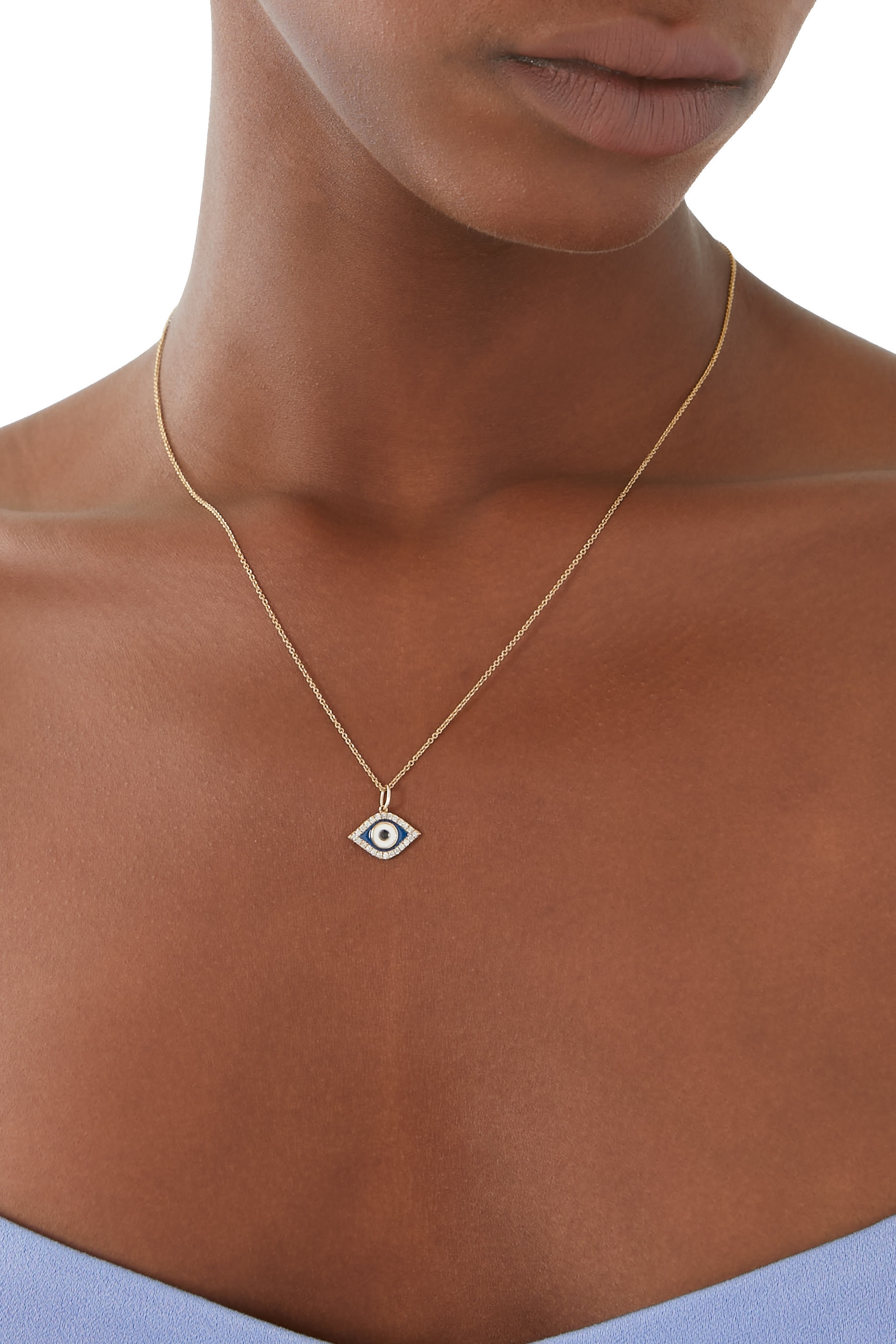 Evil Eye Charm Necklace, 14K Yellow Gold & Diamonds
