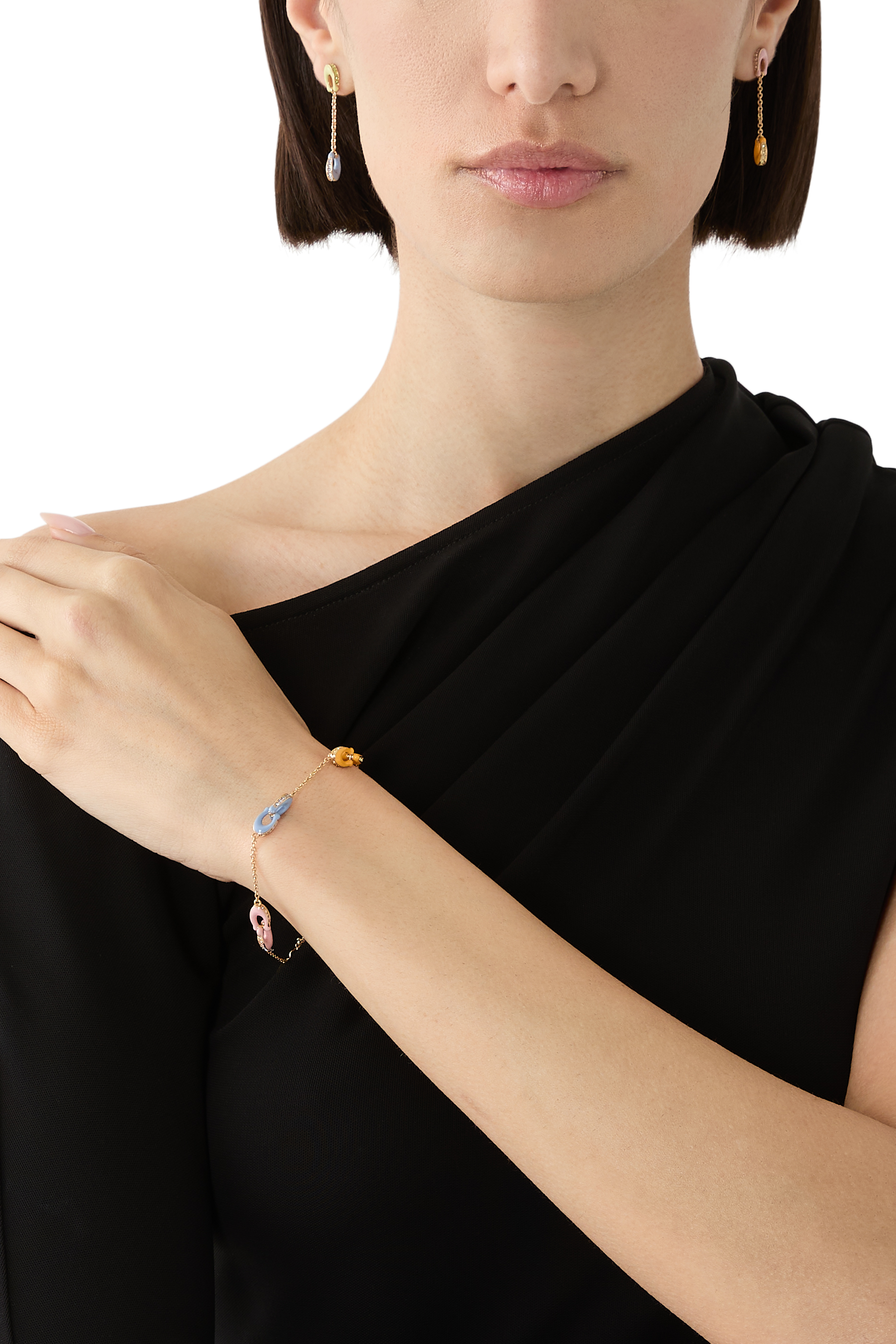 Signature Pav&eacute; C Strand Bracelet, Brass & Enamel, Glass Crystal