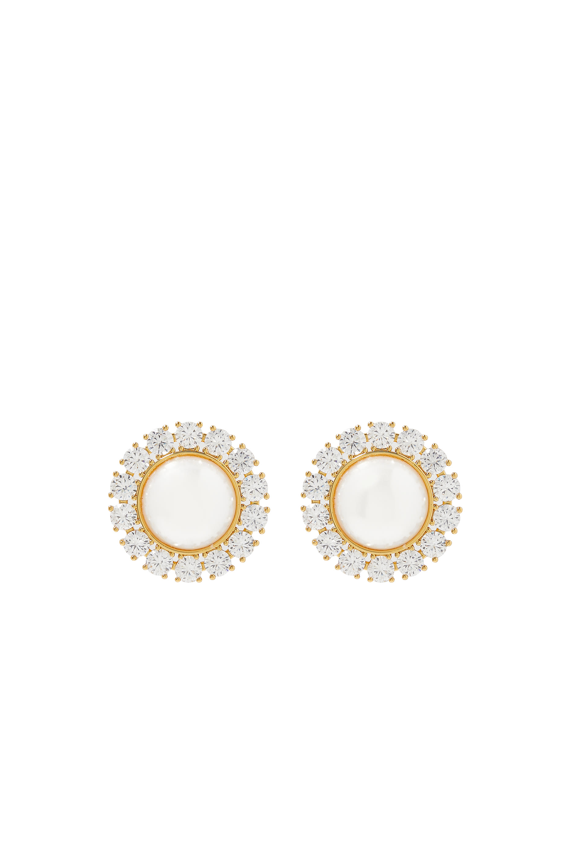 Pearl Dome Pave Earring, 14k Gold Plated with Cubic Zircornia & AAAA+