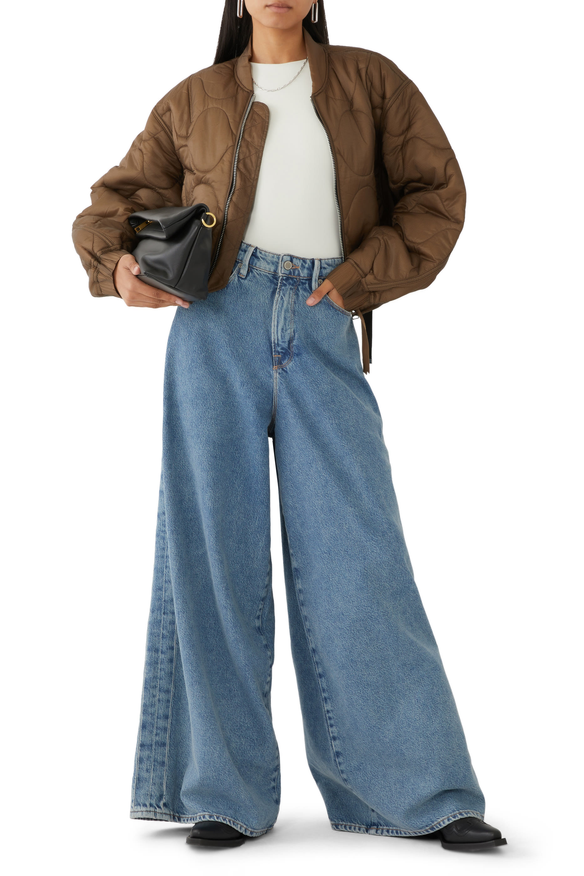 Paneled Wide Leg Jeans