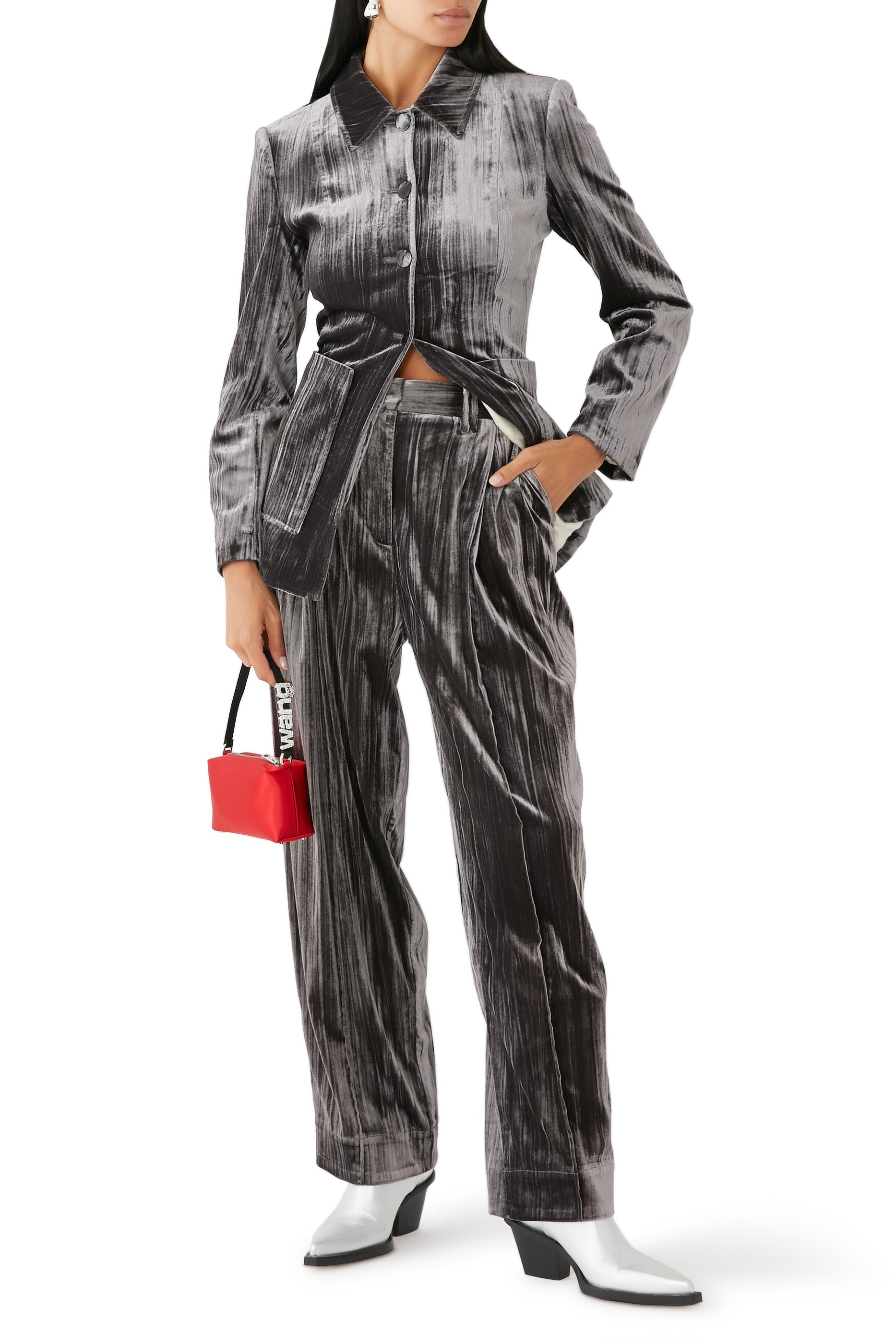 Striped Velvet Relaxed Pleated Pants