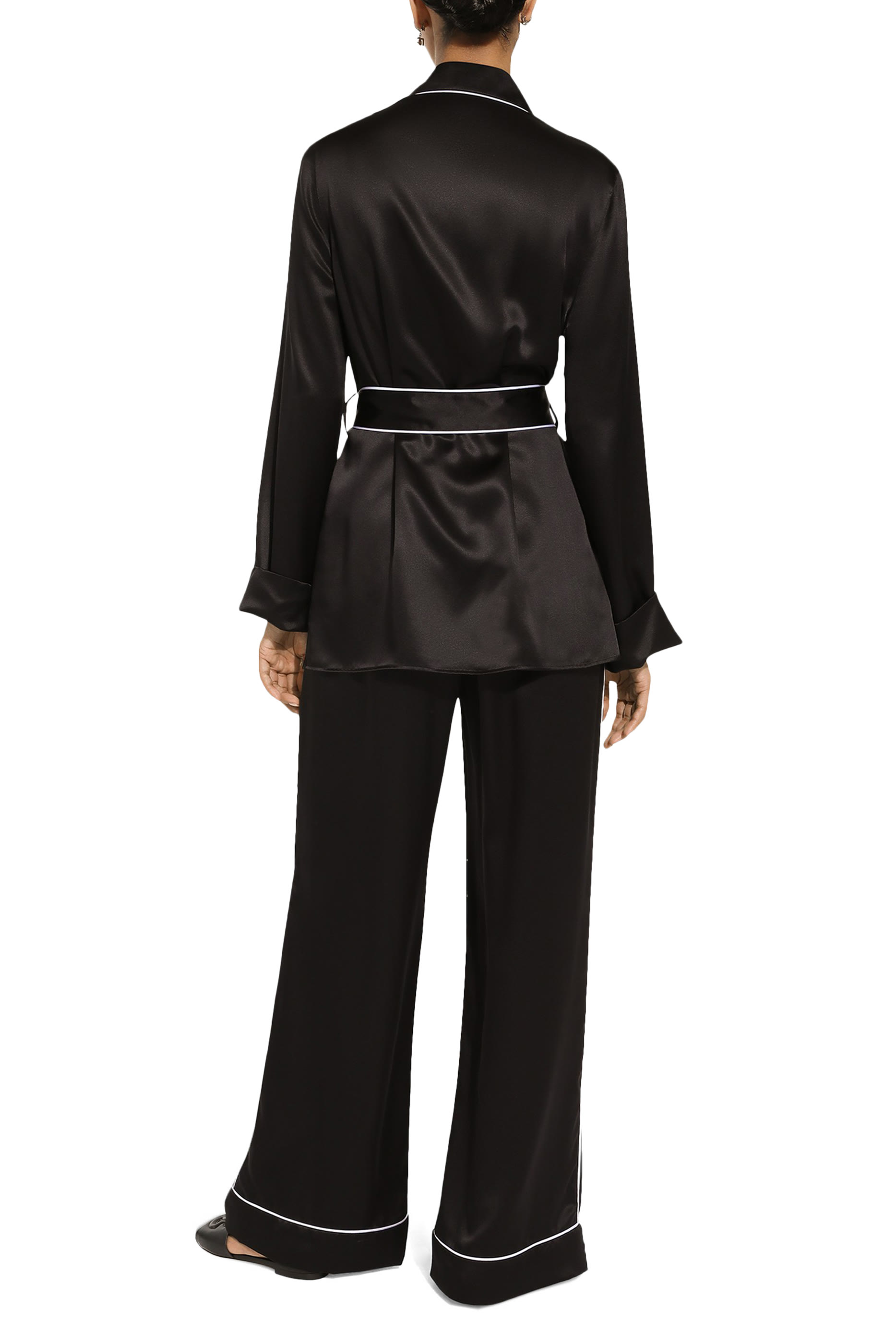 Contrasting Piping Silk Pajama Shirt