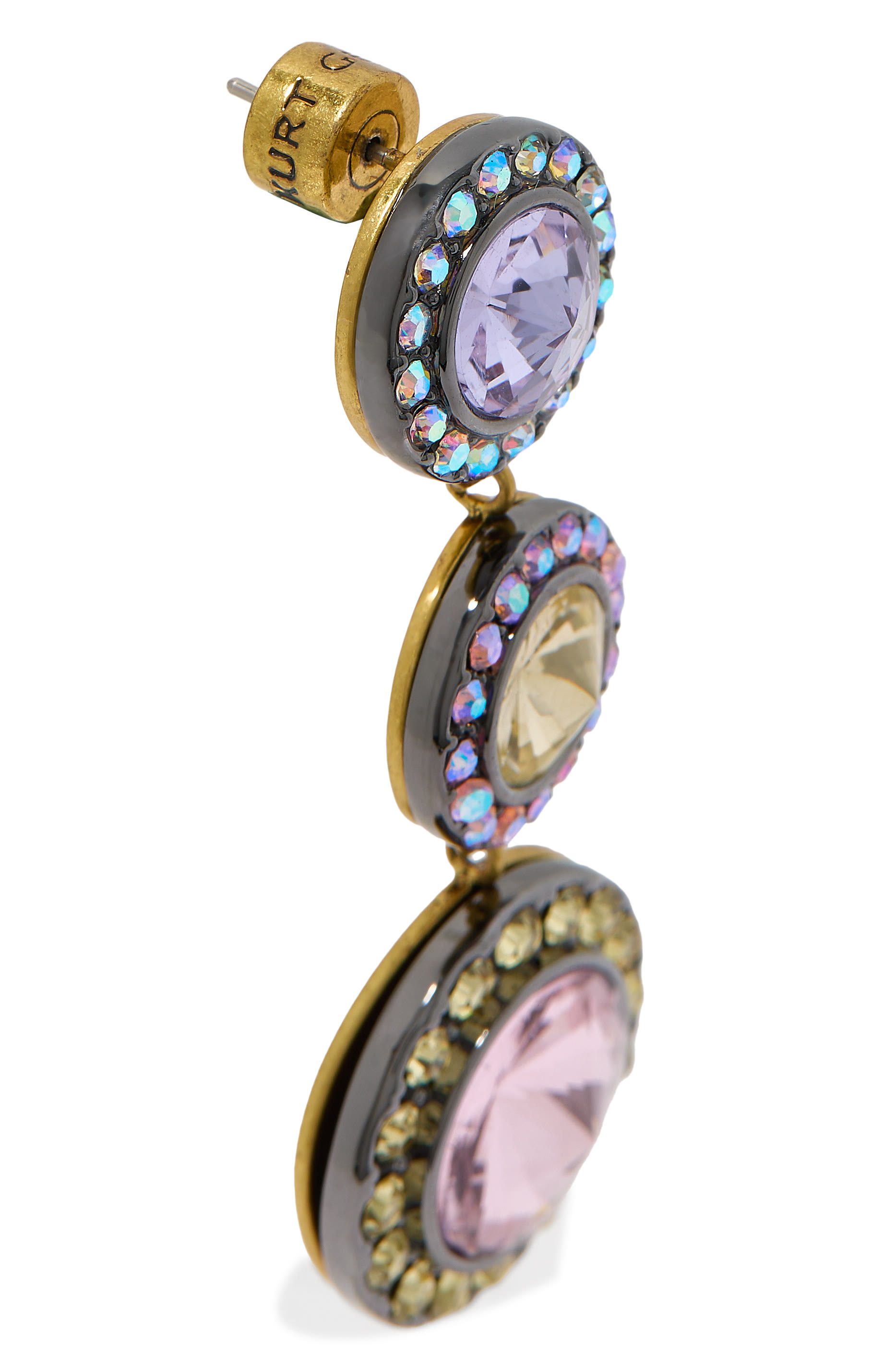 Octavia Linear Earrings, Brass & Crystals