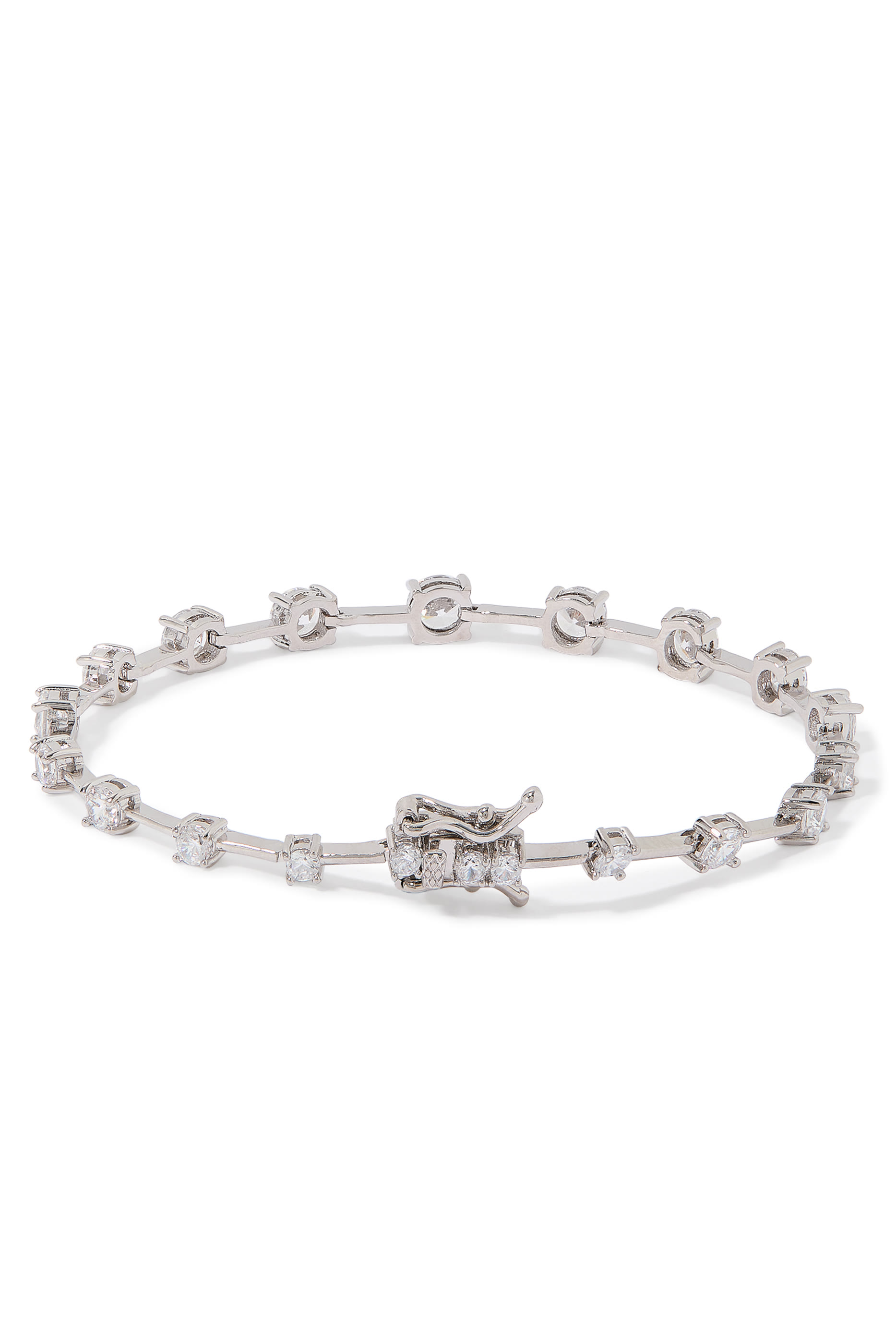 Delicate Round Bracelet, Rhodium Plated Brass & Cubic Zirconia