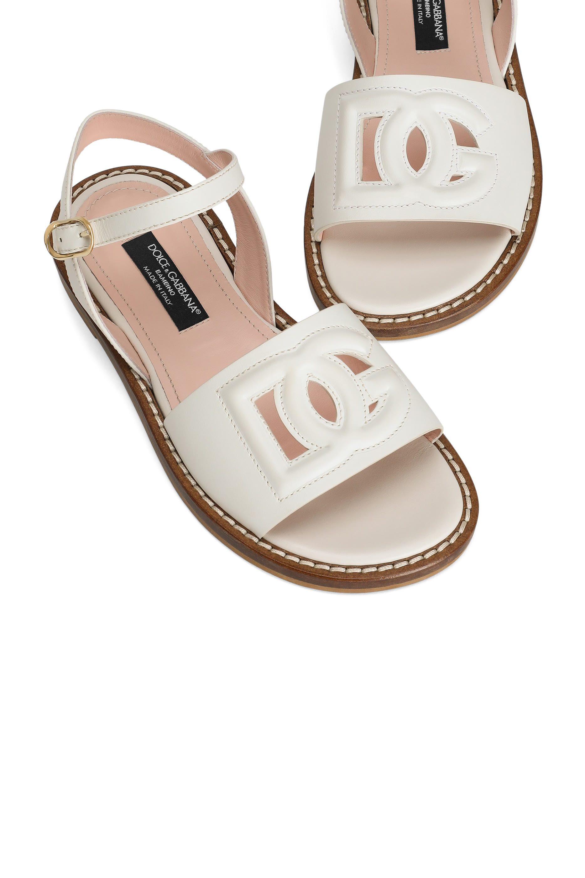 Kids Calfskin Sandals with Cut-Out DG Logo