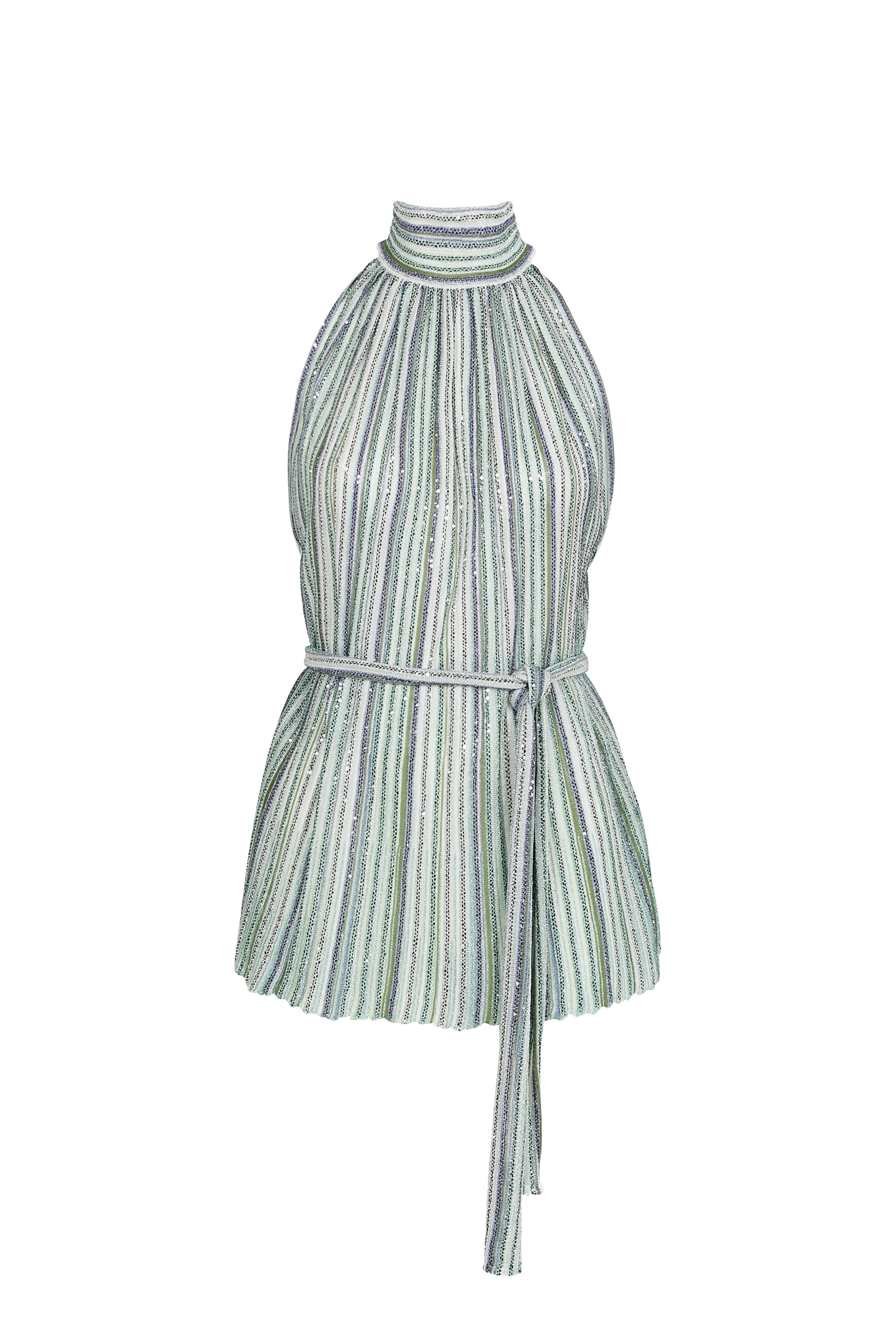 Ribbed Sleeveless Top with Scarf Collar 