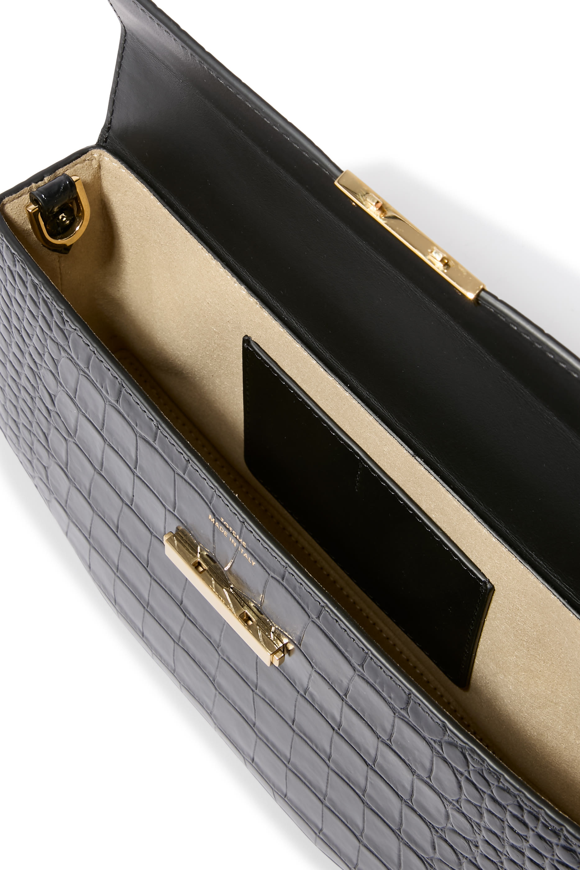 Clip Croc-Embossed Shoulder Bag