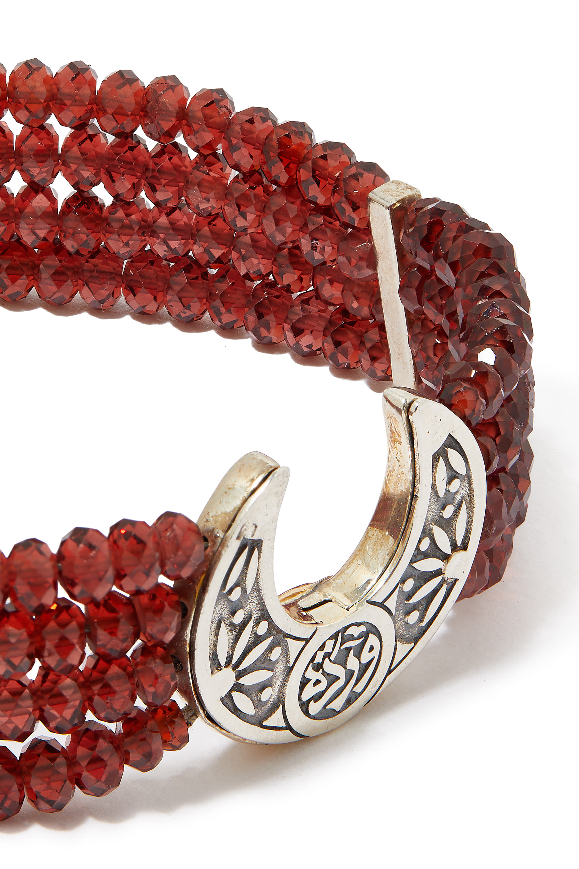 Beaded Crescent Bracelet, 18k Yellow Gold & Sterling Silver with Garnet & Diamonds