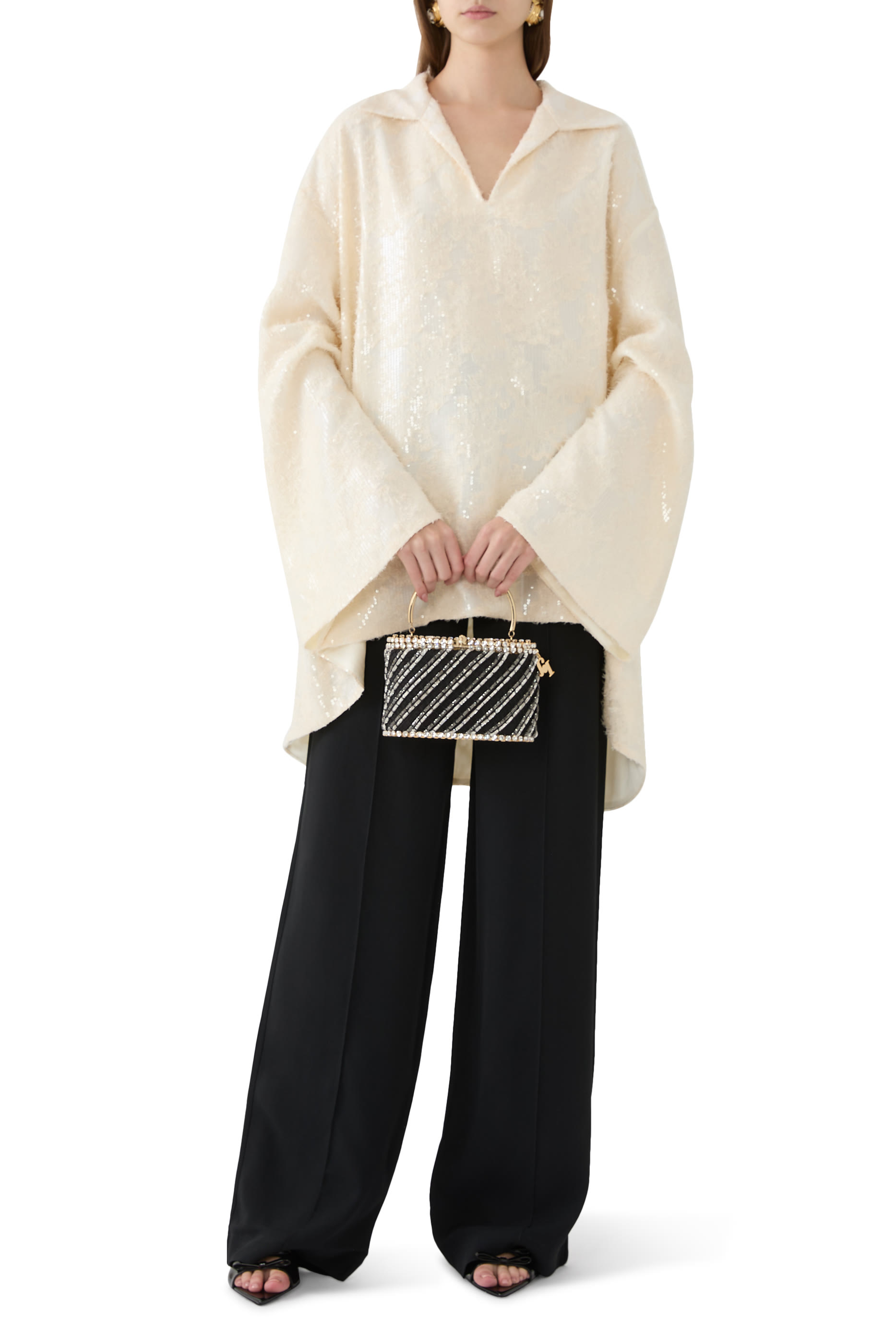 Sequin V-Neck Long Sleeve Top