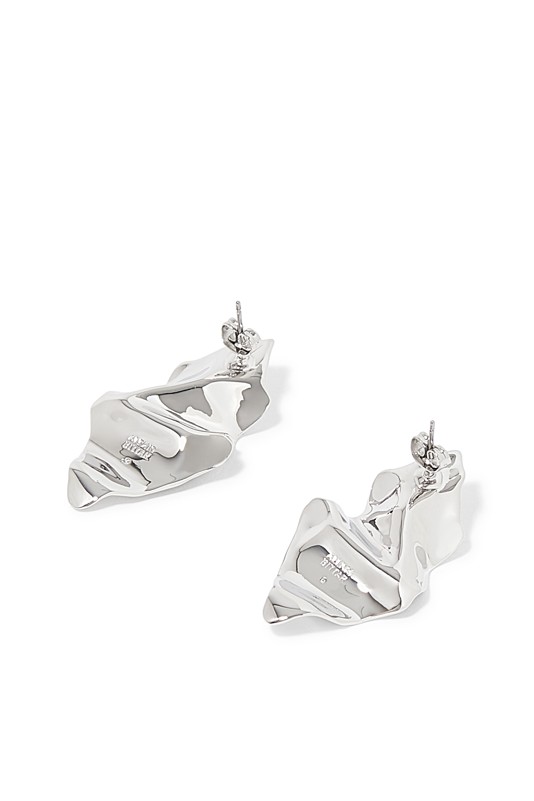 Crumpled Small Post Earrings, Rhodium Tone-Plated Brass, Surgical Steel