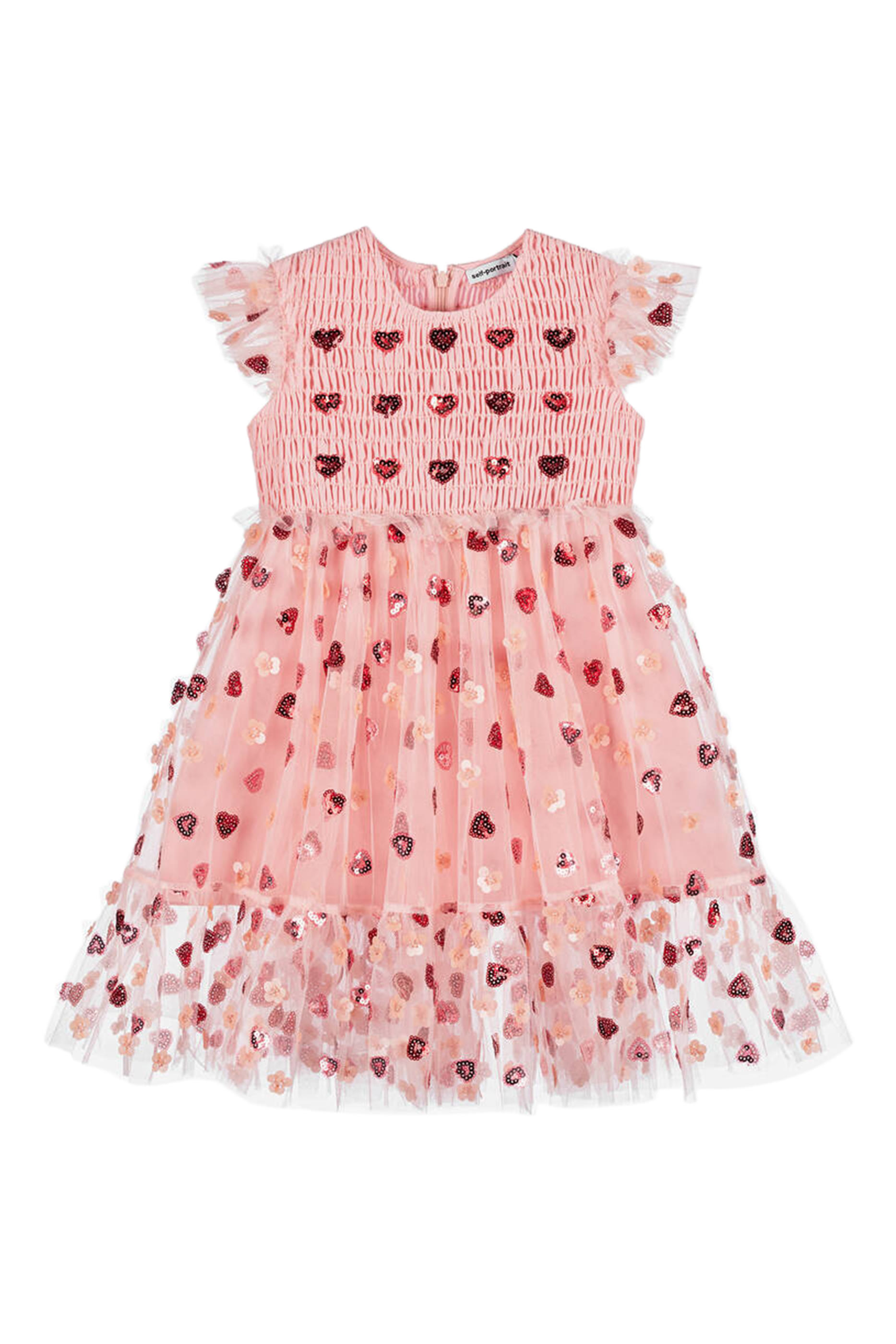 Kids Mesh Heart Sequin Dress