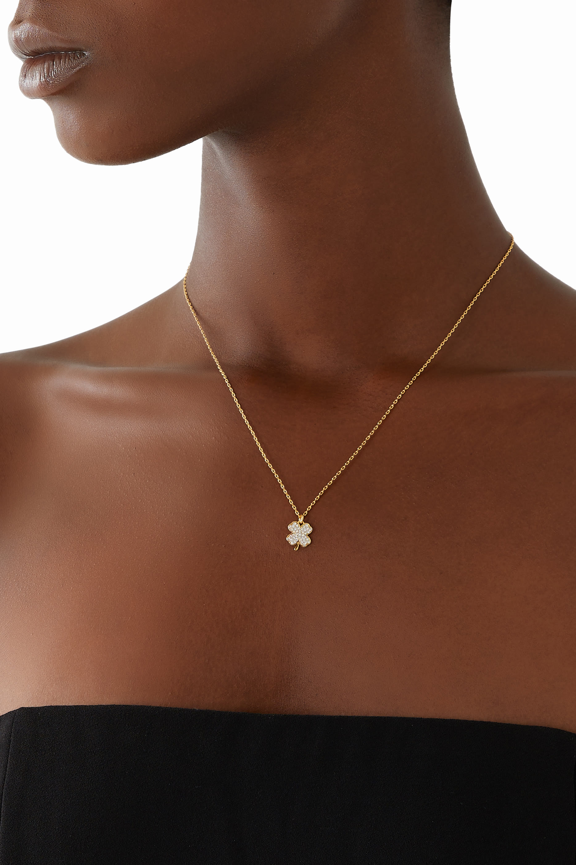 Lucky Charm Pav&eacute; Clover Pendant, Plated Metal & Cubic Zirconia