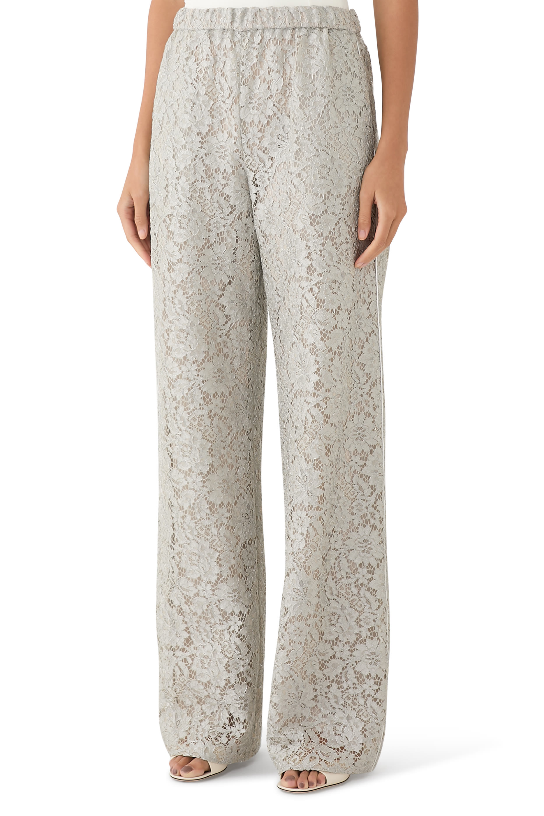 Floral Lace Lam&eacute; Pants