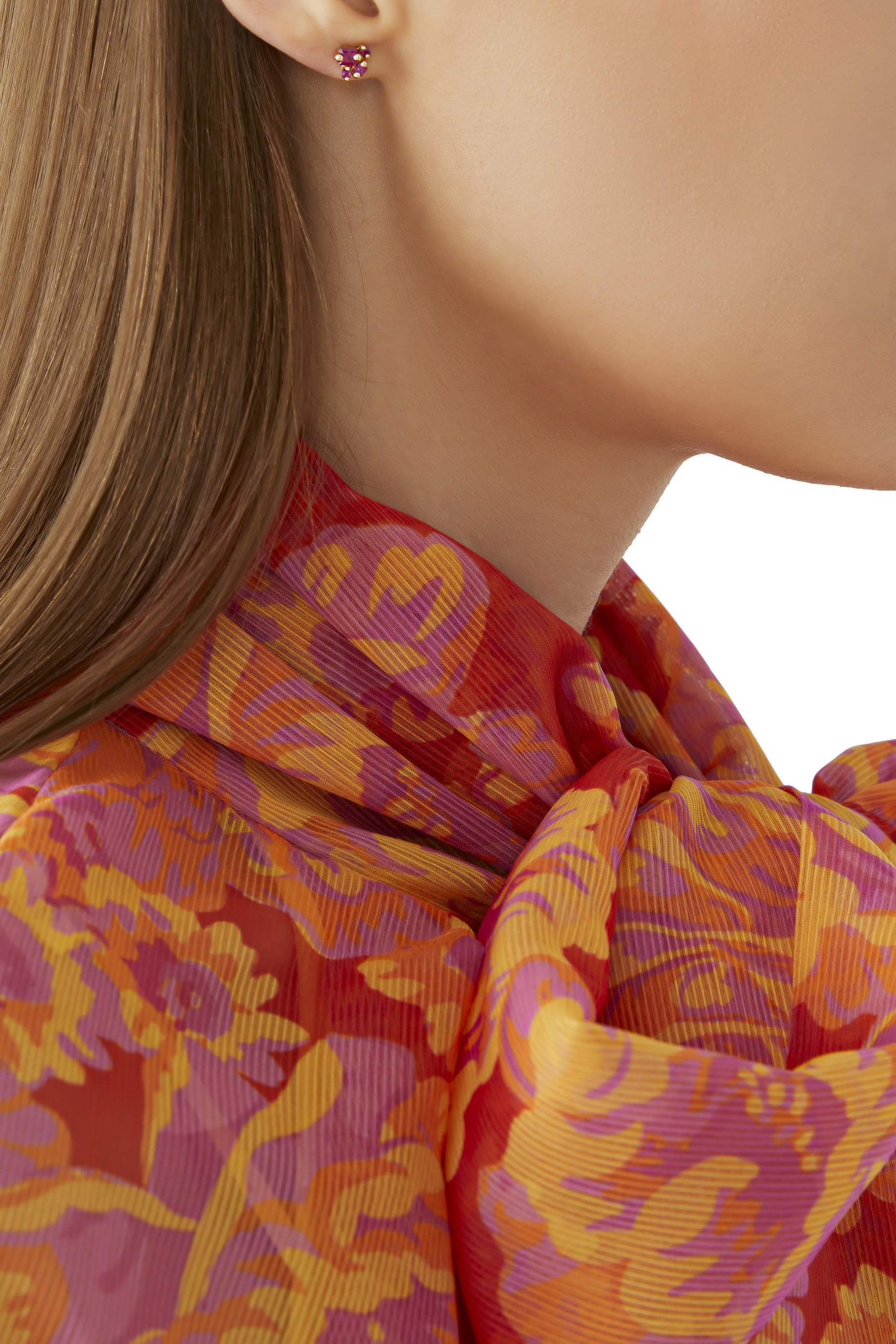 Princess Stud Earrings, 18k Rose Gold & Ruby