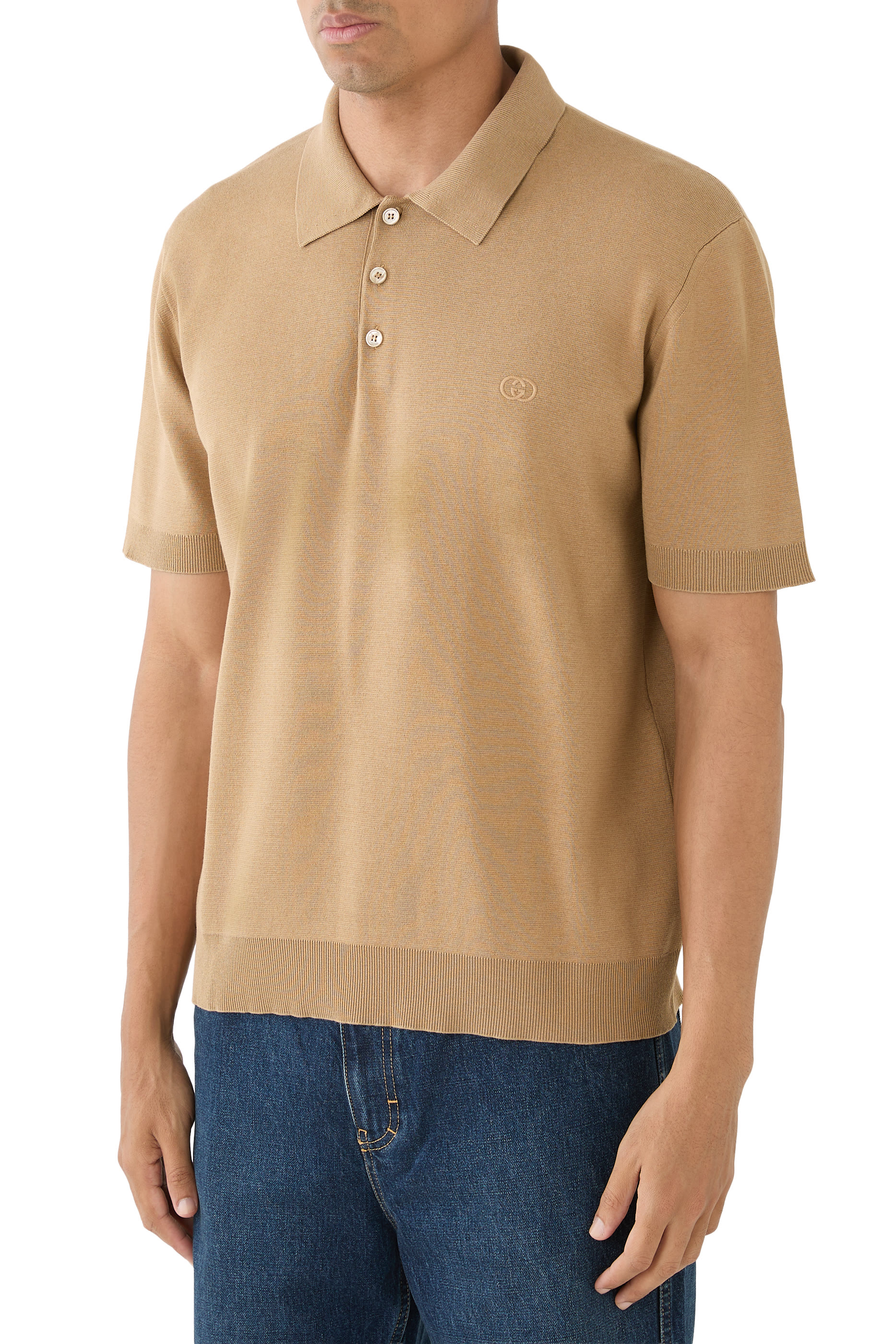 Silk Cotton Polo Shirt with Embroidery 