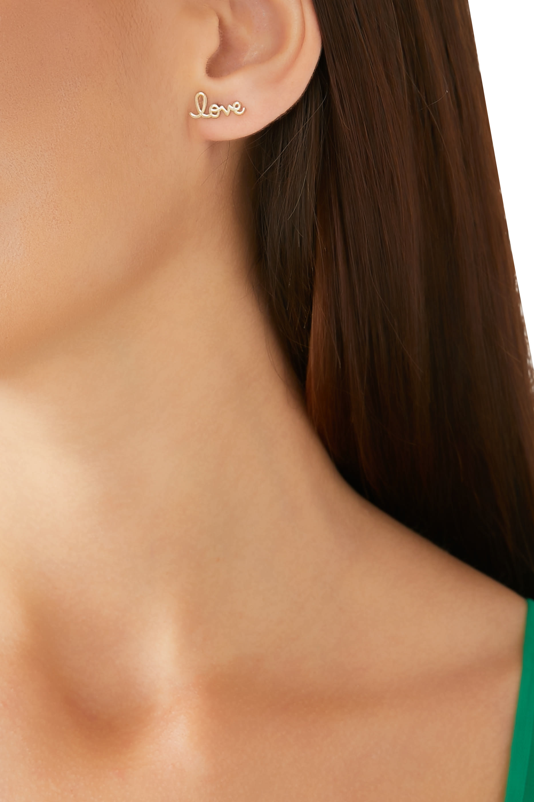 Tiny Love Script Single Stud, 14k Yellow Gold