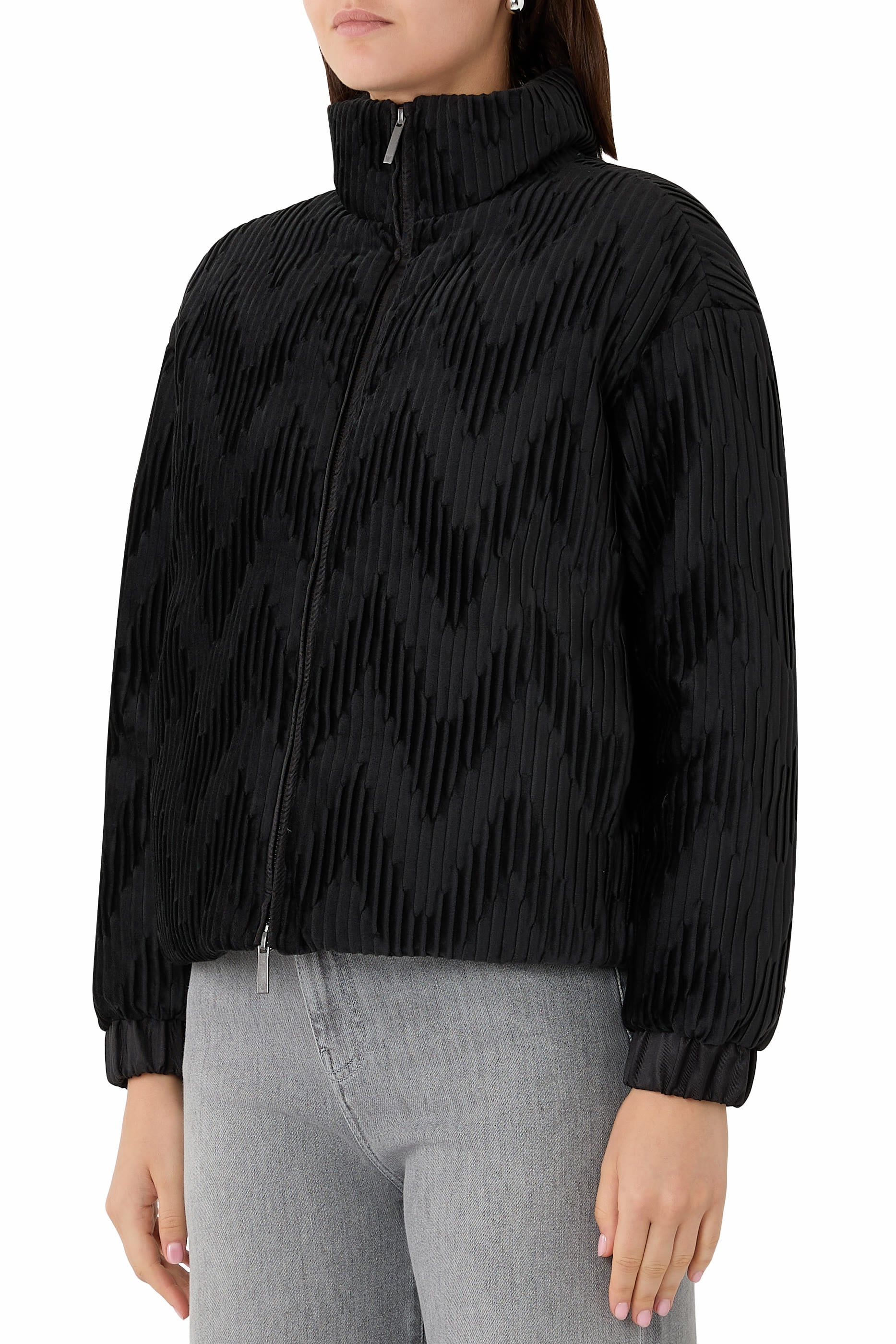 Chevron Pliss&eacute; Velvet Down Jacket