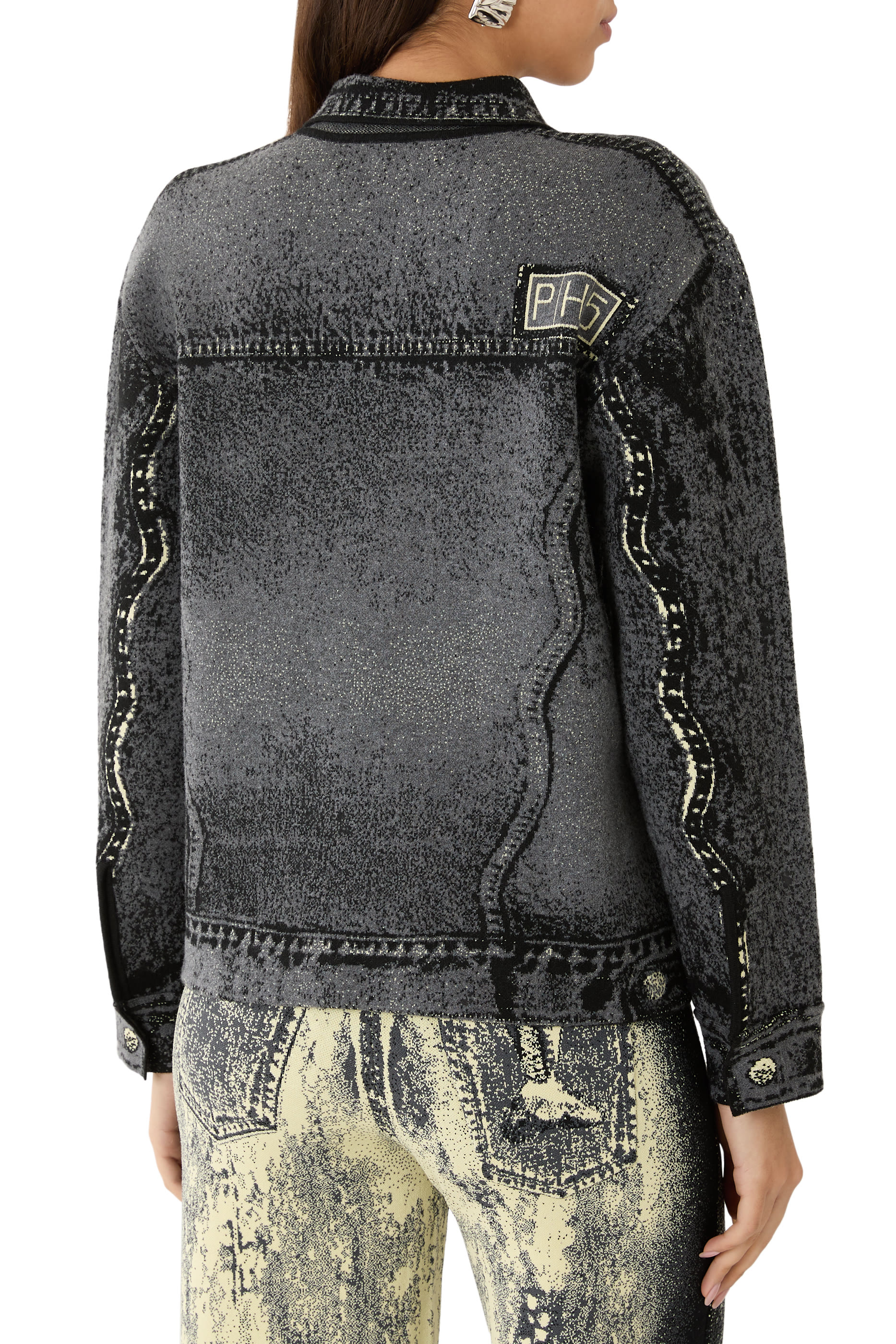  Chital Denim Print Cropped Jacket 