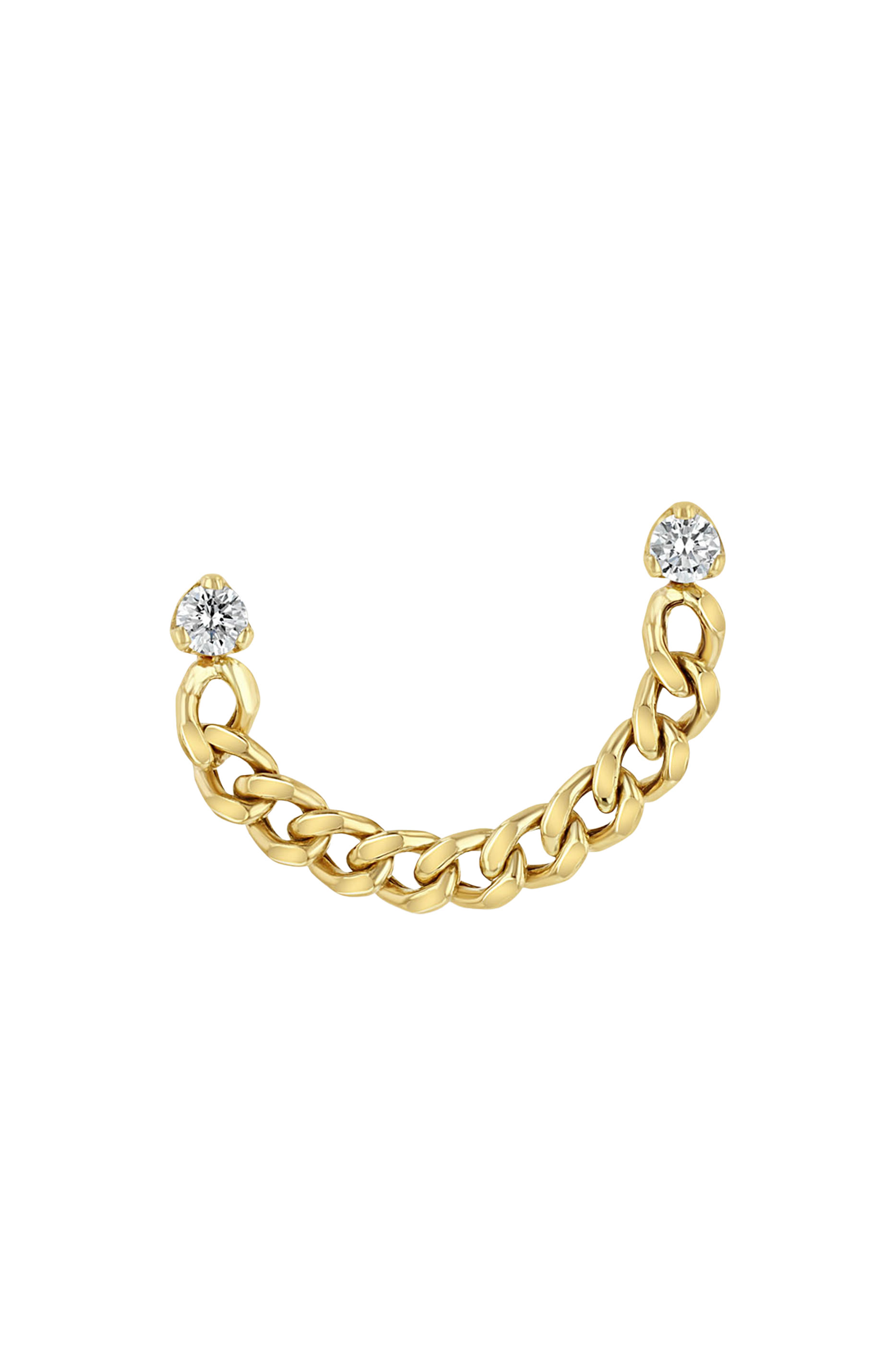 Double Stud Curb Chain Earring, 14K Yellow Gold & Diamonds