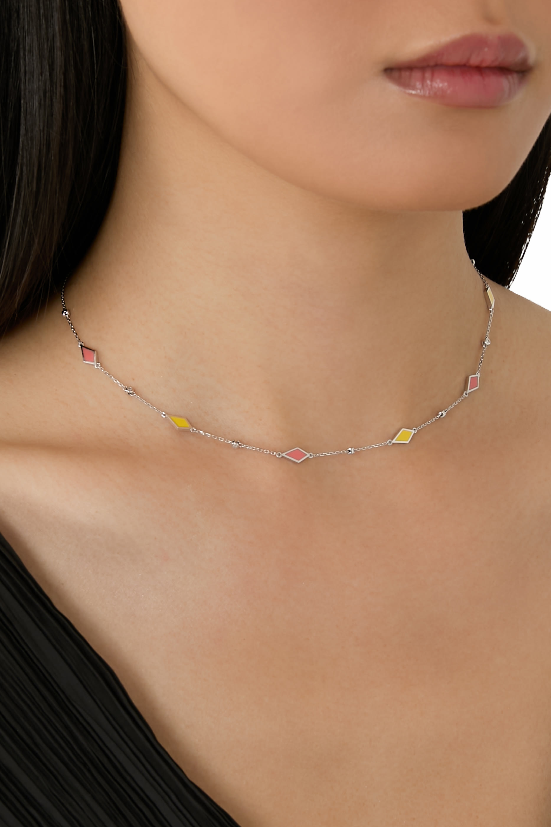 Mosaic Choker, 18K White Gold with Enamel & Diamonds