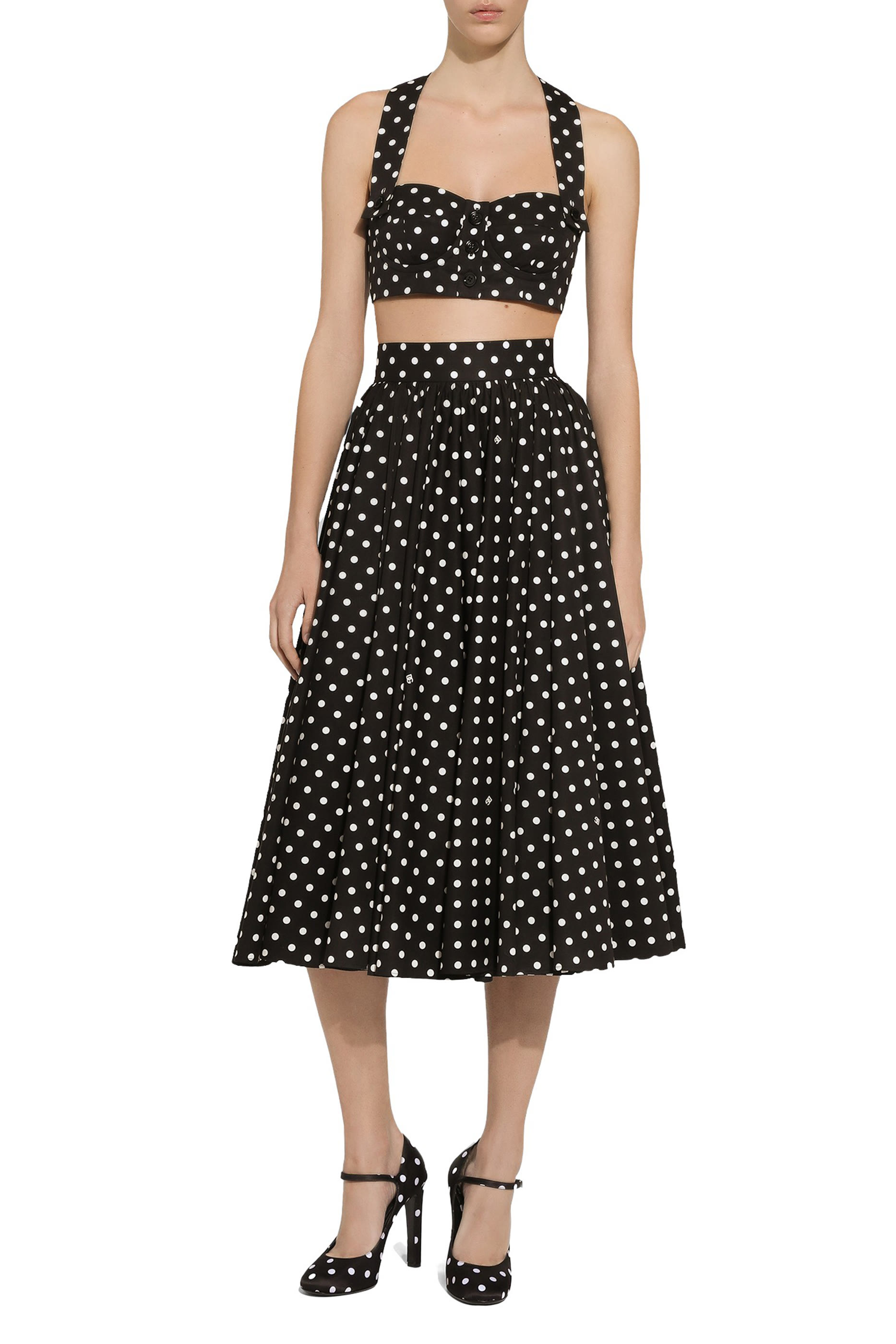 Polka-Dot Print Cotton Corset Top