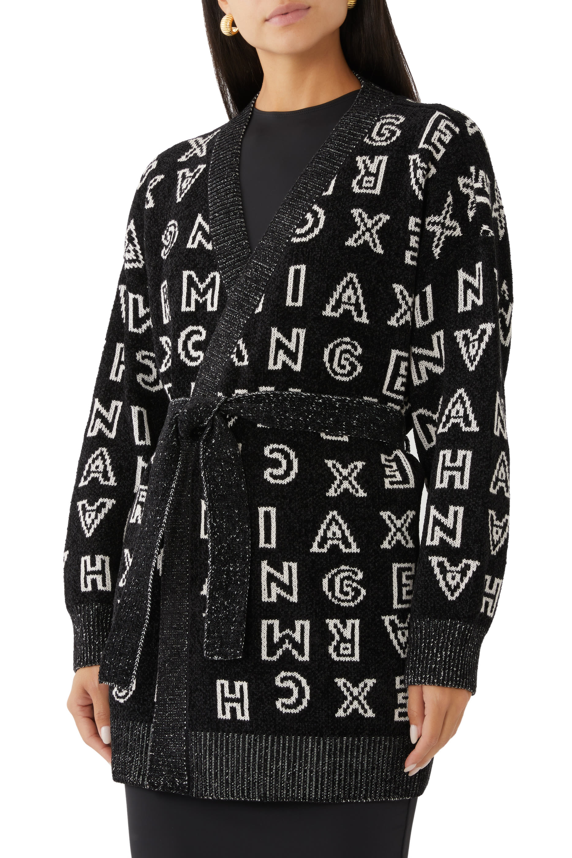 Maxi-Cardigan with Jacquard Knit Belt and ASV Logo