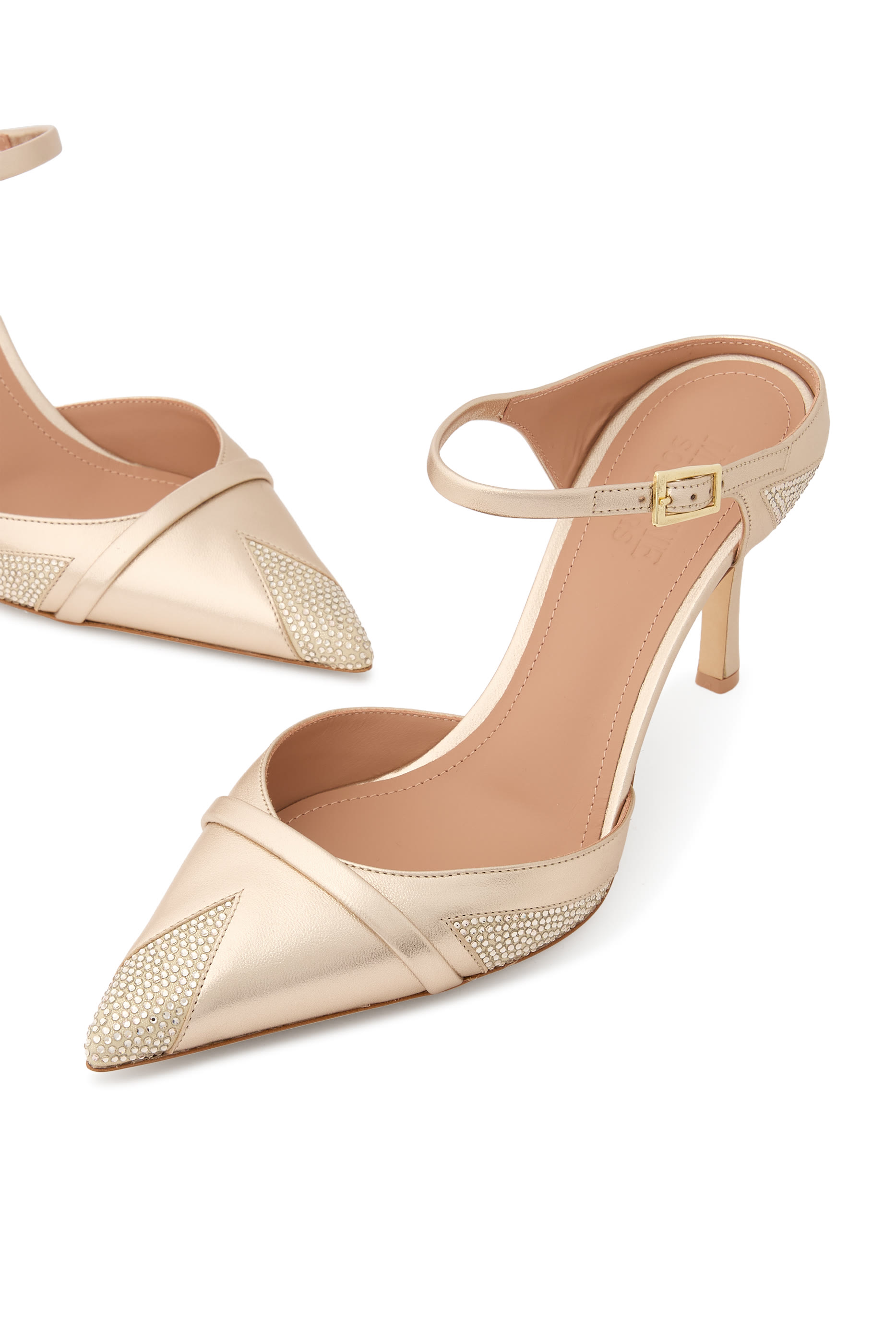  Uma 80 Champagne Embellished Leather Mules