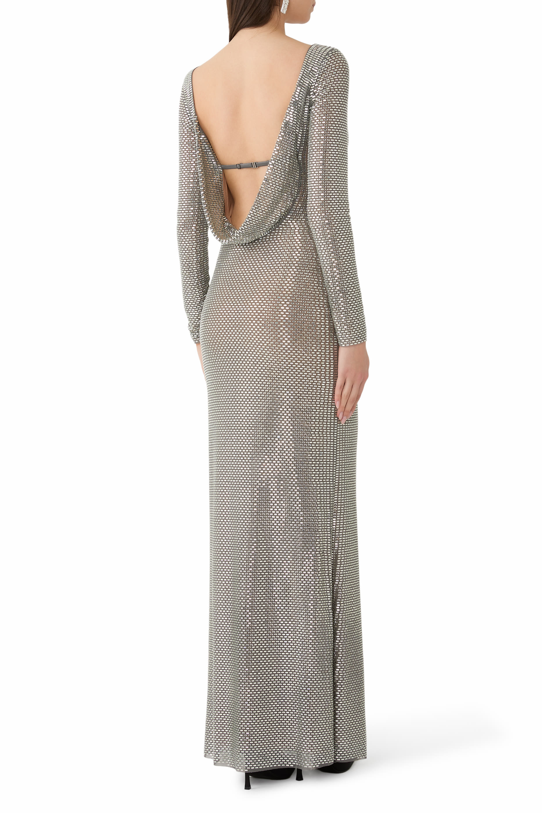 Rhinestone Long Sleeve Maxi Dress