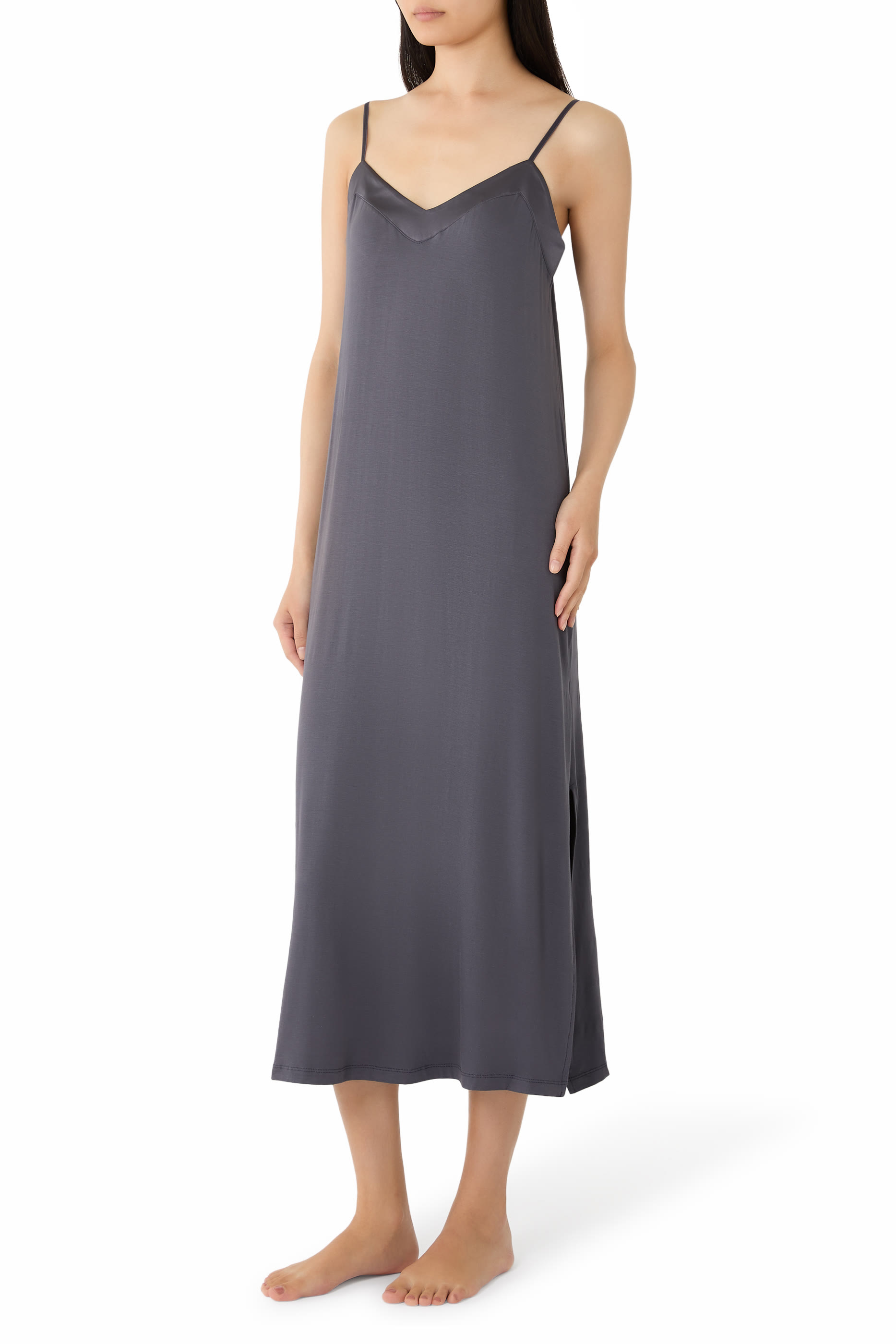  Jersey Satin Trim Maxi Nightdress