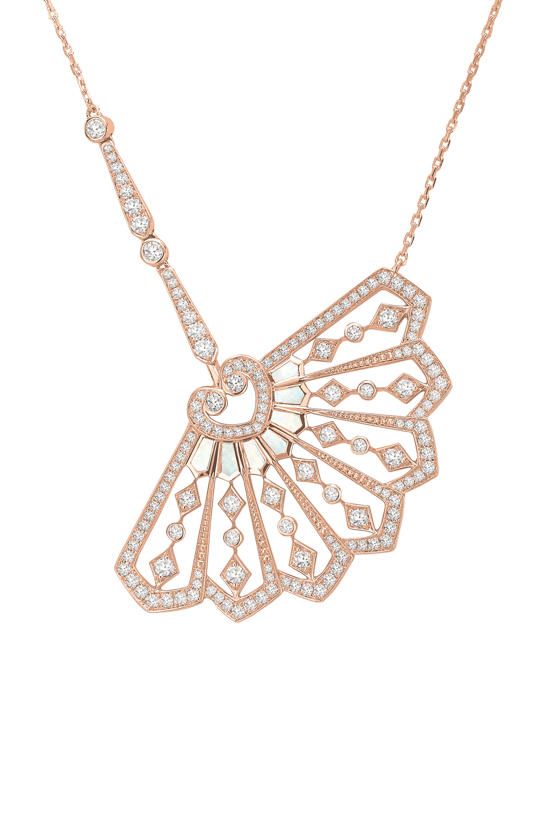 Fanfare Symphony Pendant, 18K Rose Gold with Diamonds and Mother of Pearl