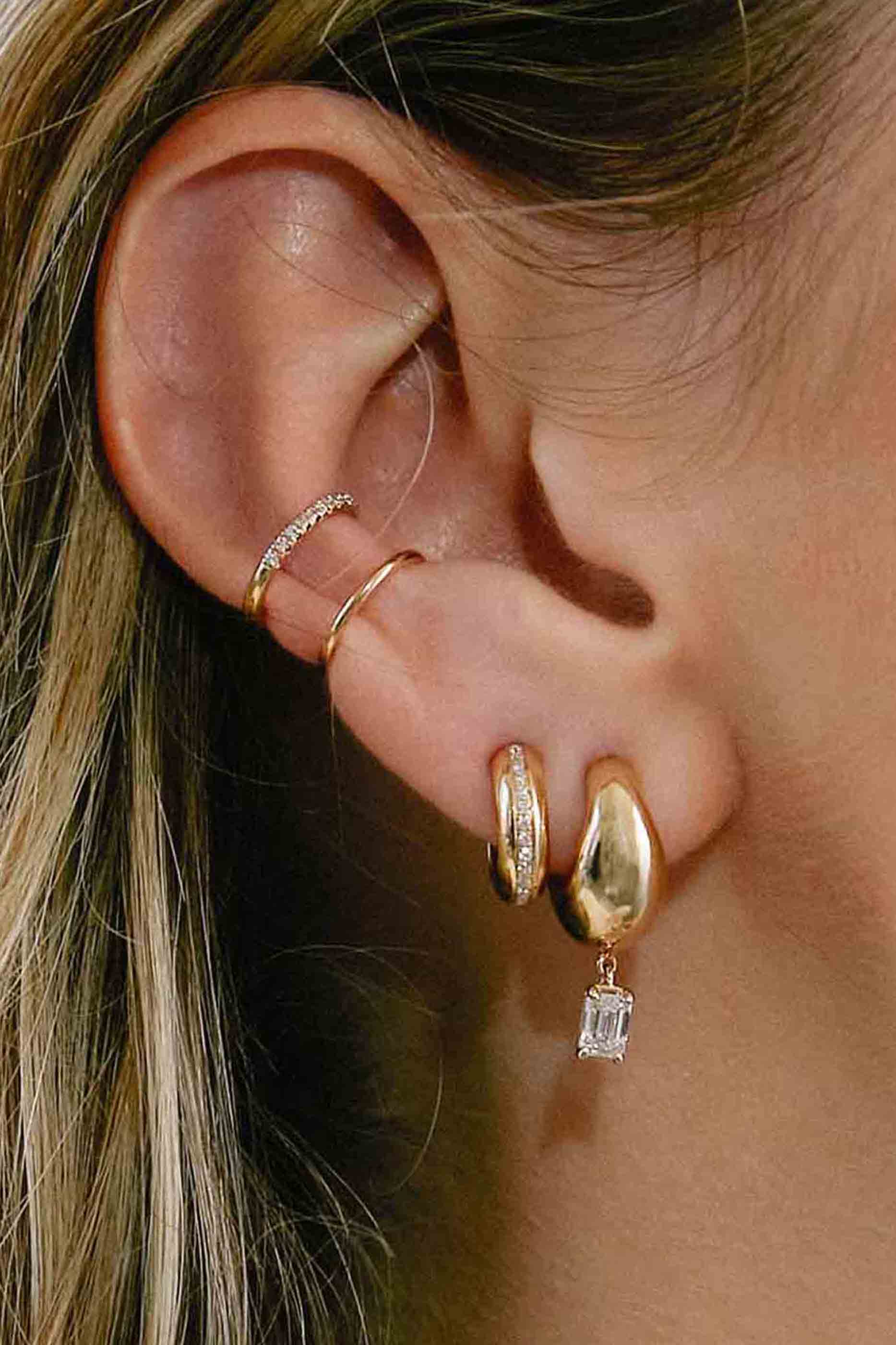  Chubby Huggie Hoops, 14K Yellow Gold & Diamonds