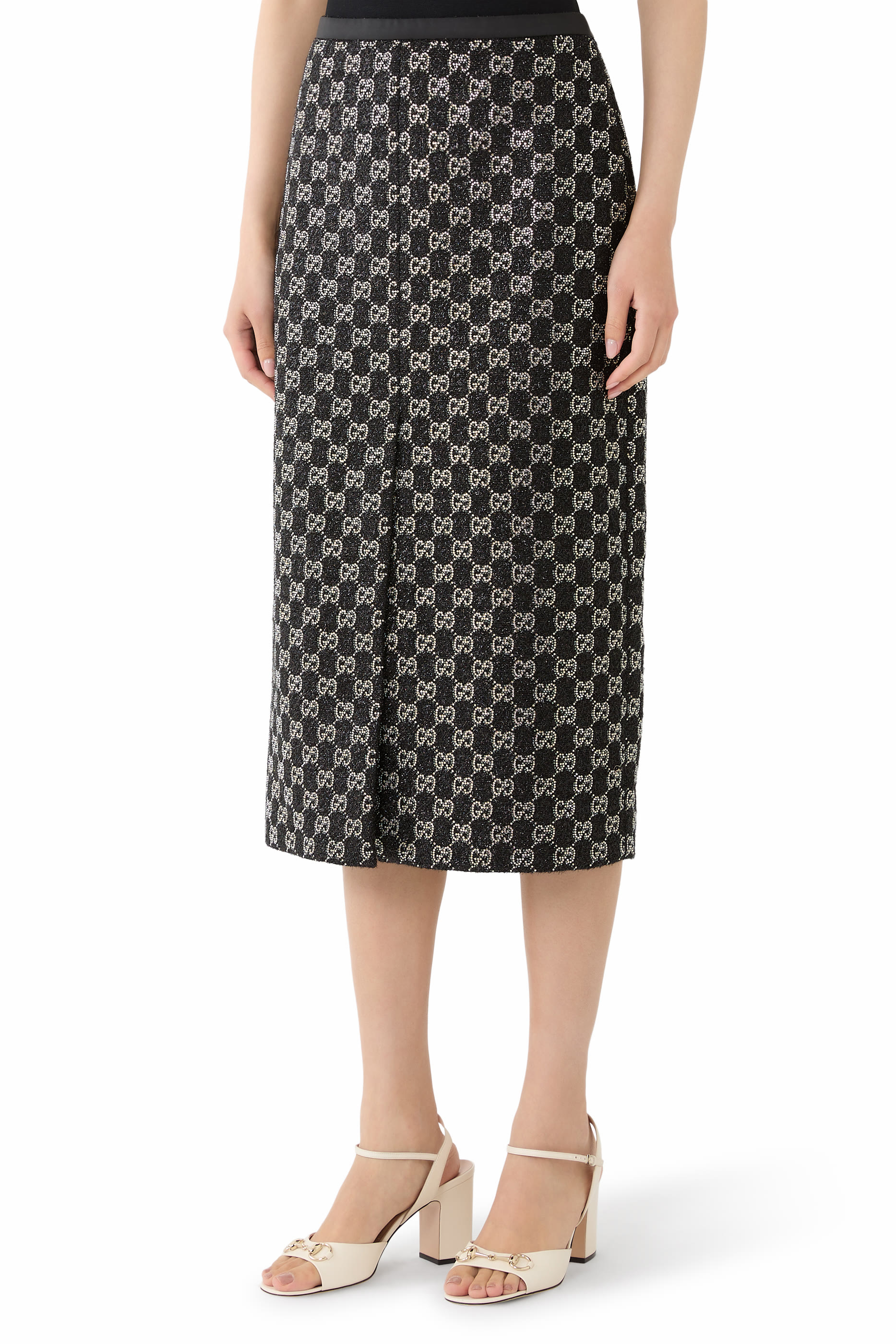 Embroidered Wool Tweed Lam&eacute; Skirt 
