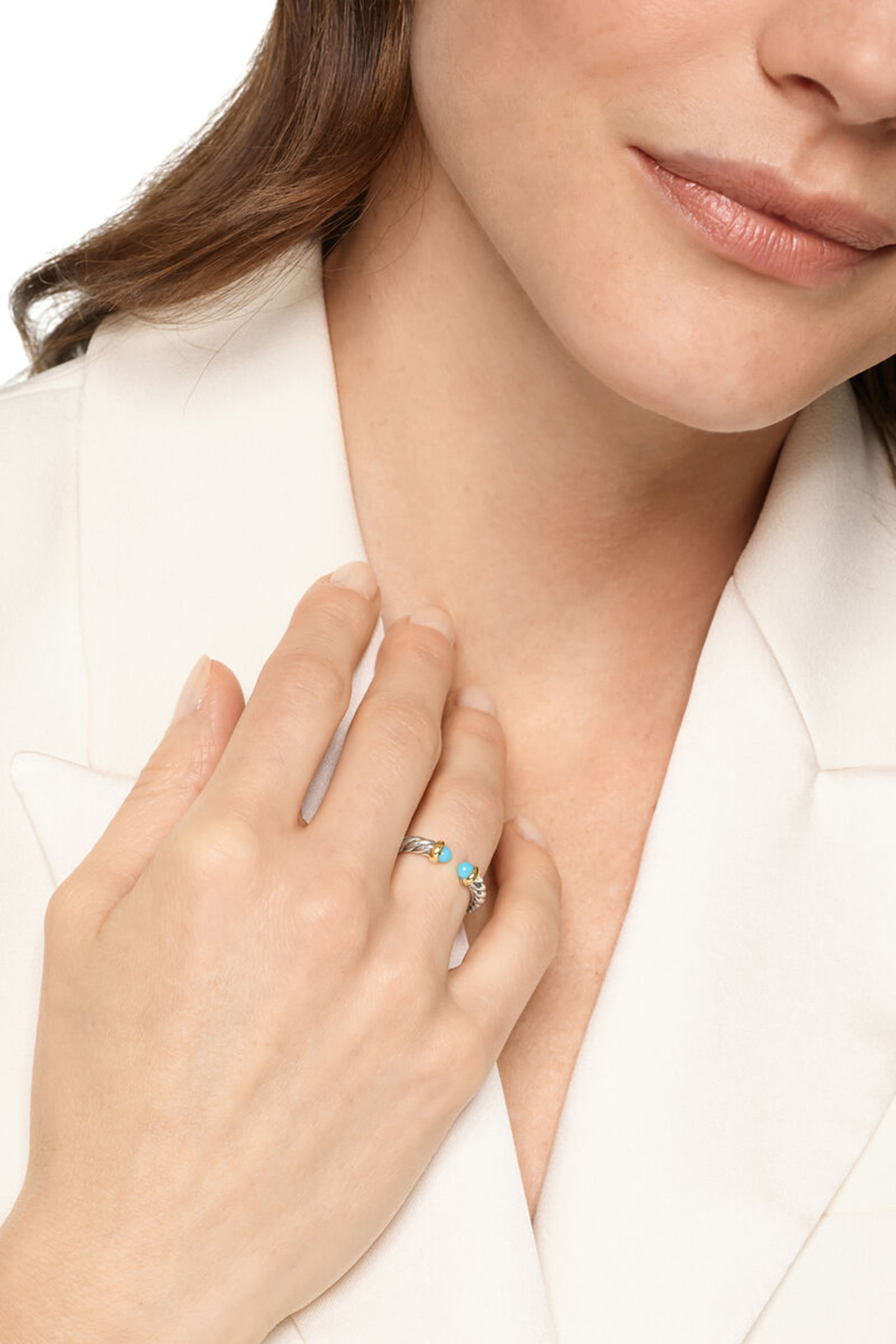 Petite Cable Open Ring, Sterling Silver & 14k Yellow Gold 