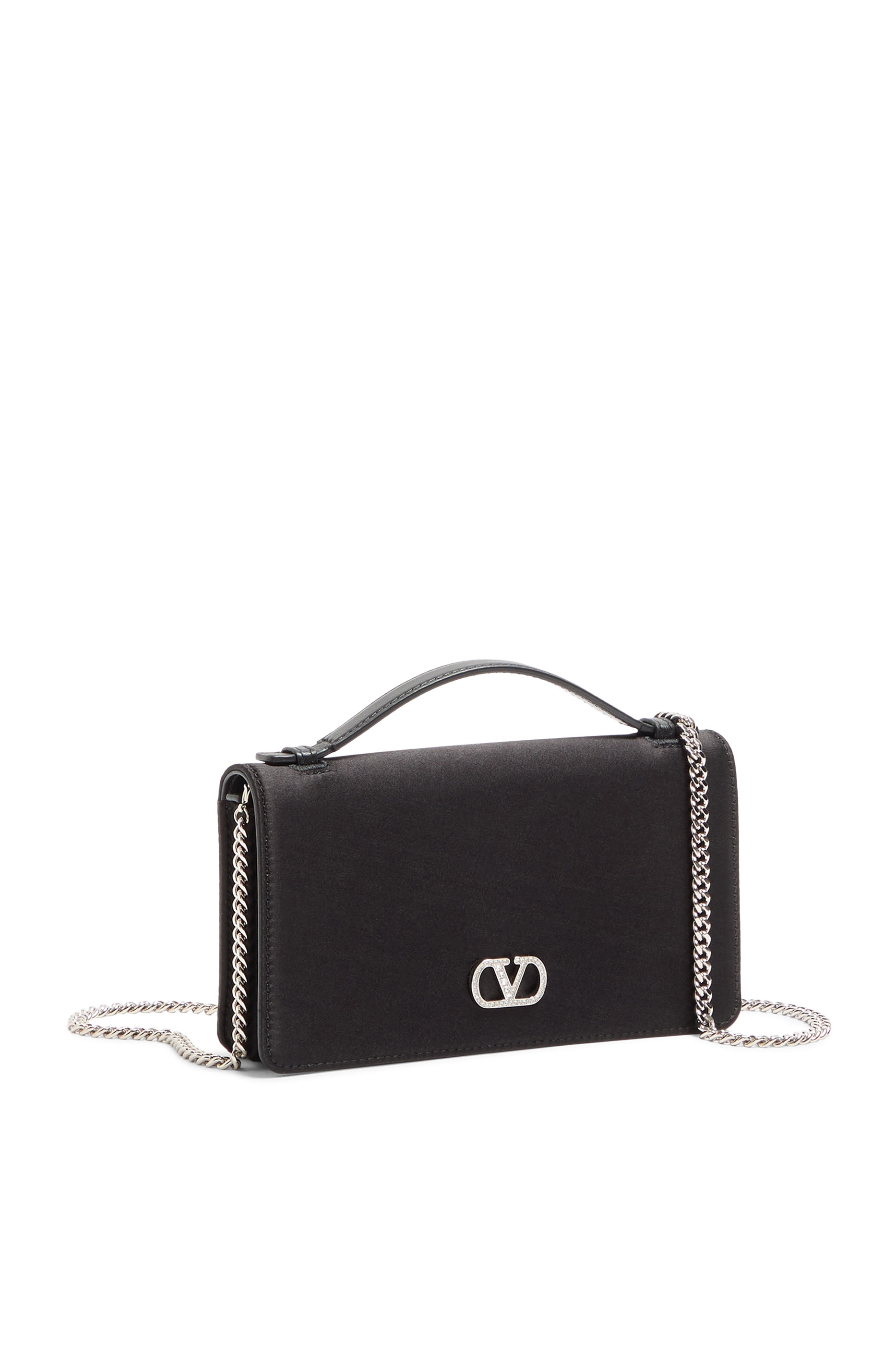 VLogo Signature Grainy Calfskin Wallet with Chain