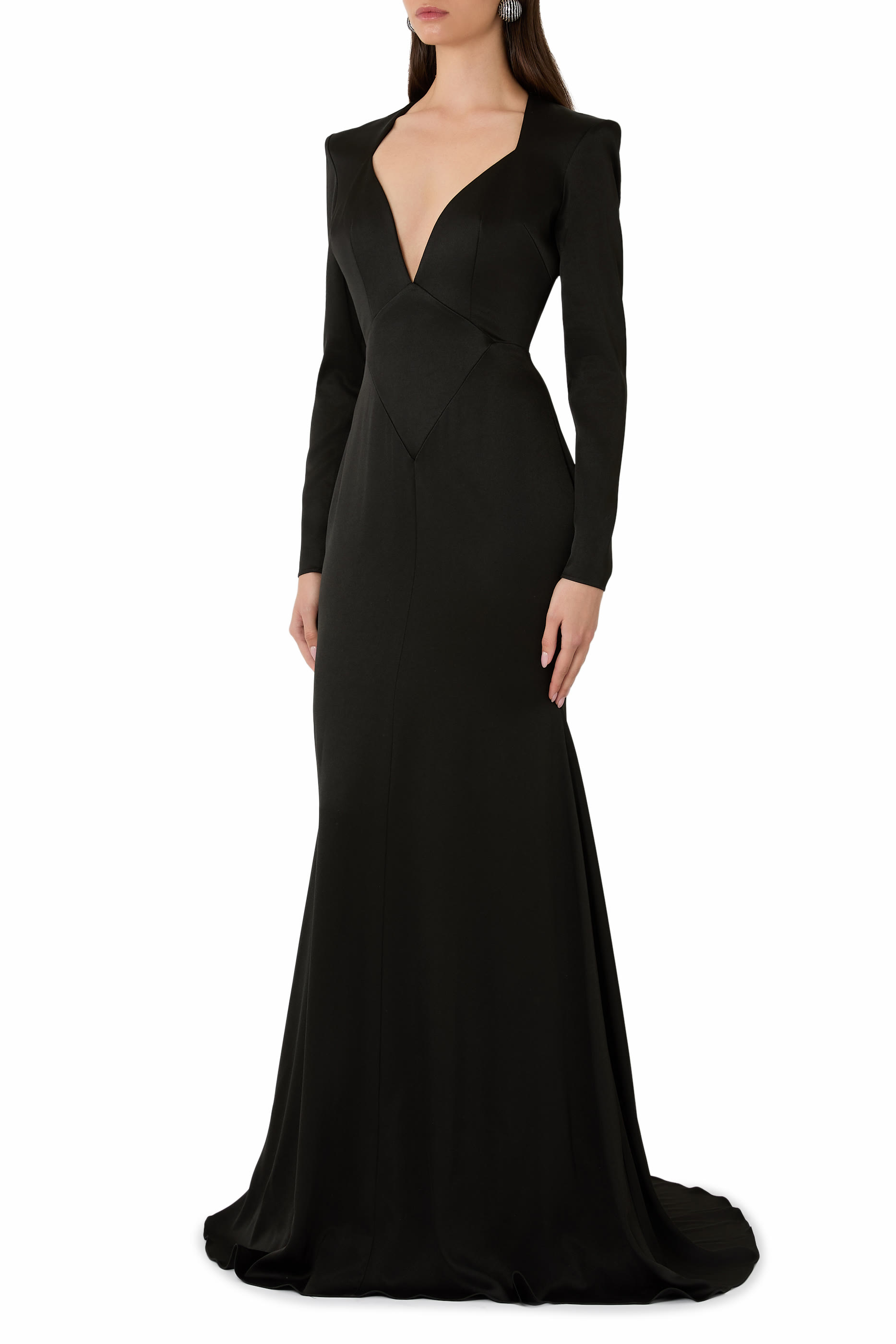 Panelled Satin-Crepe Gown