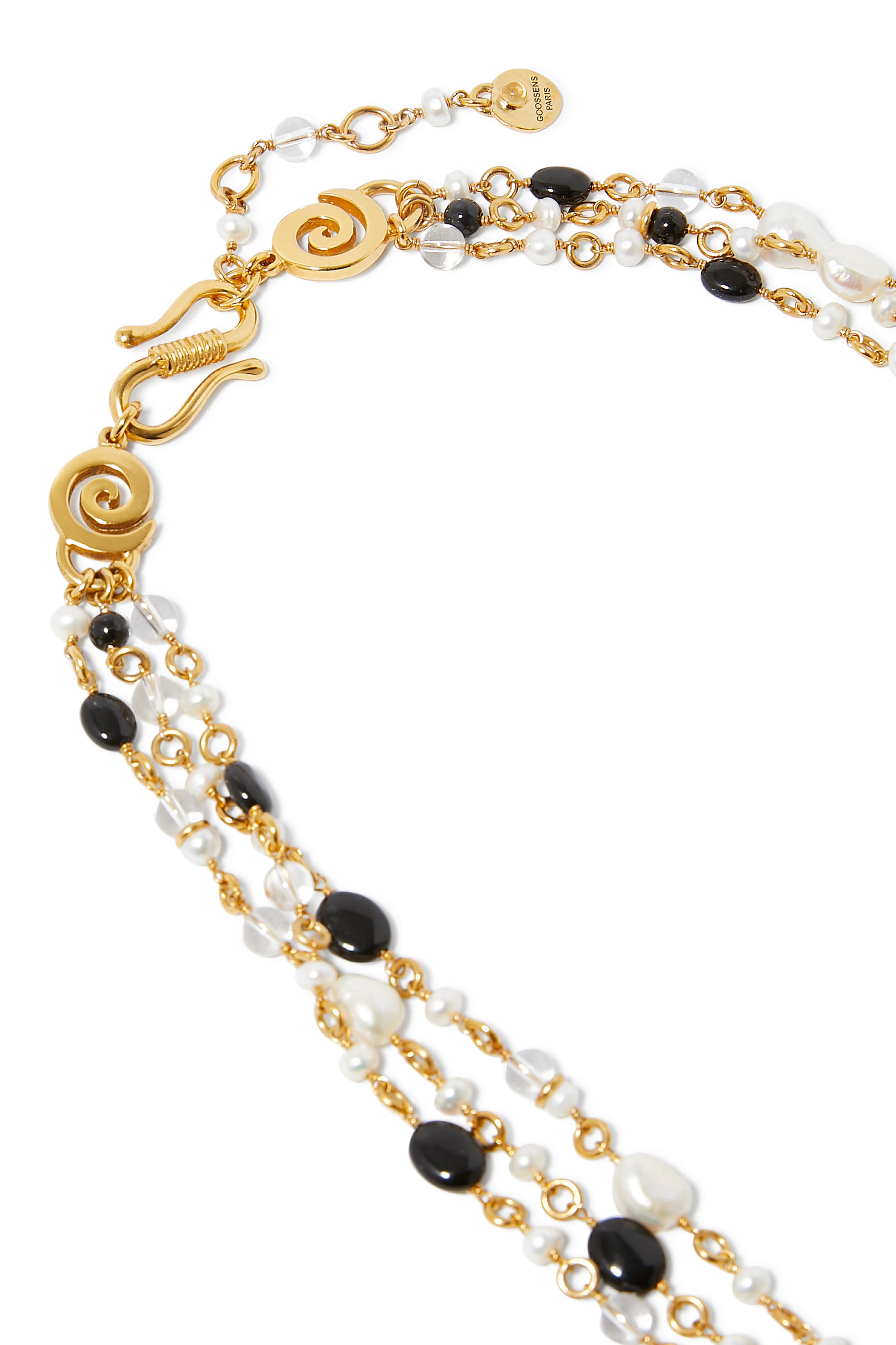 Trefle Long Necklace, 24k Gold-Plated Natural Rock Crystal