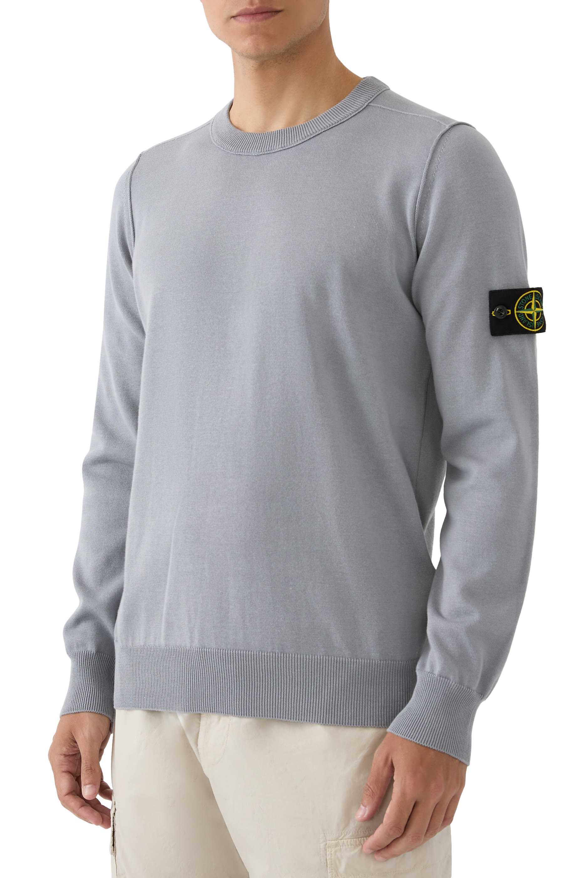 Logo Patch Cotton Fleece Crewneck Sweatshirt