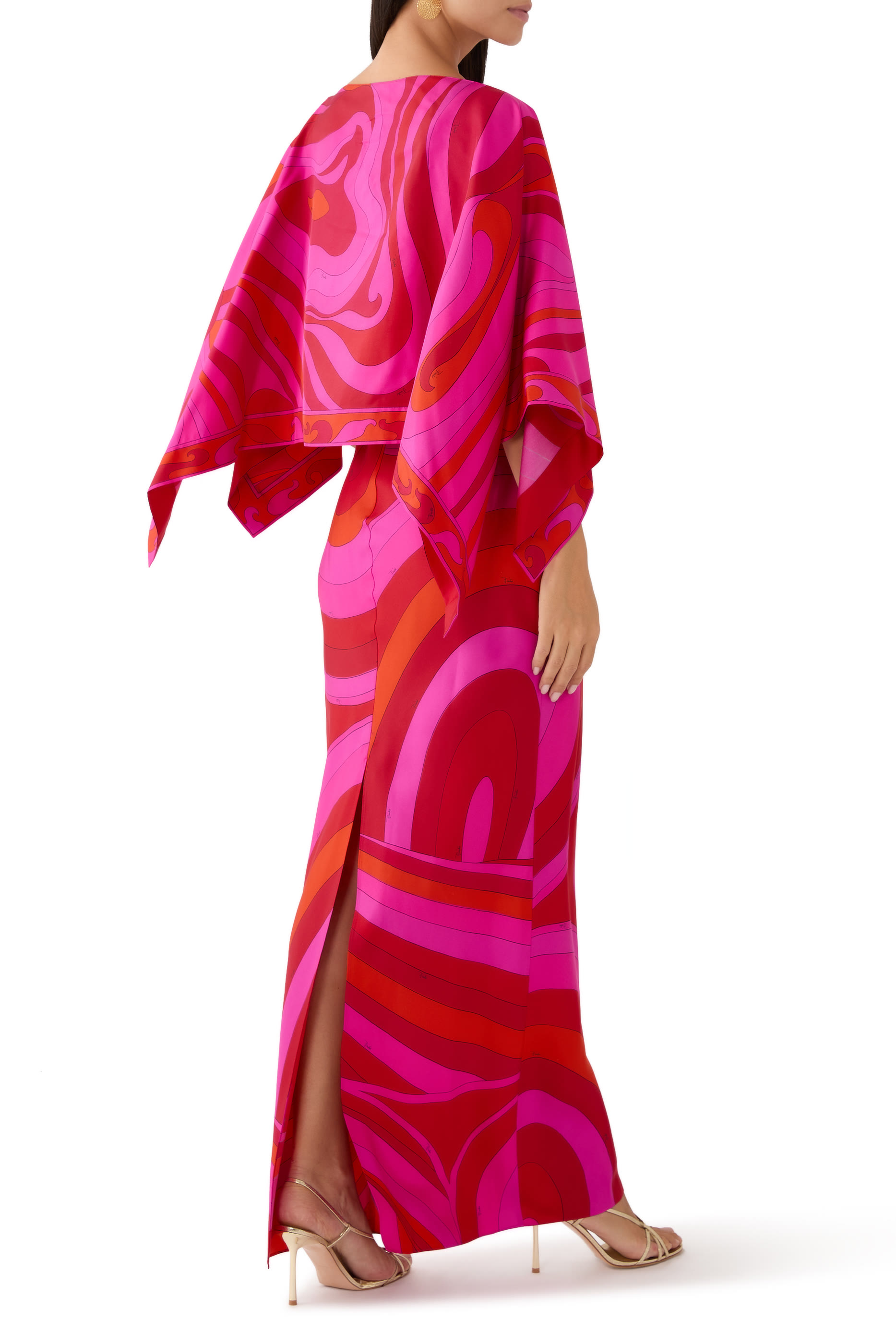 Iride Print Long Dress with  Shrug Cape