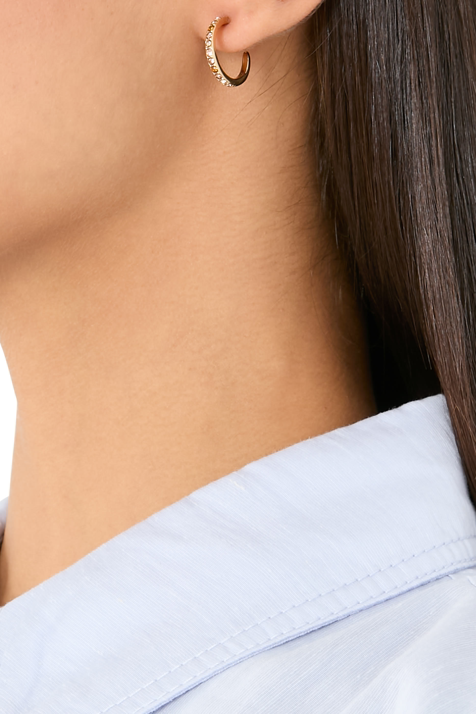 Small Crystal Hoop Earrings, Brass & Crystals