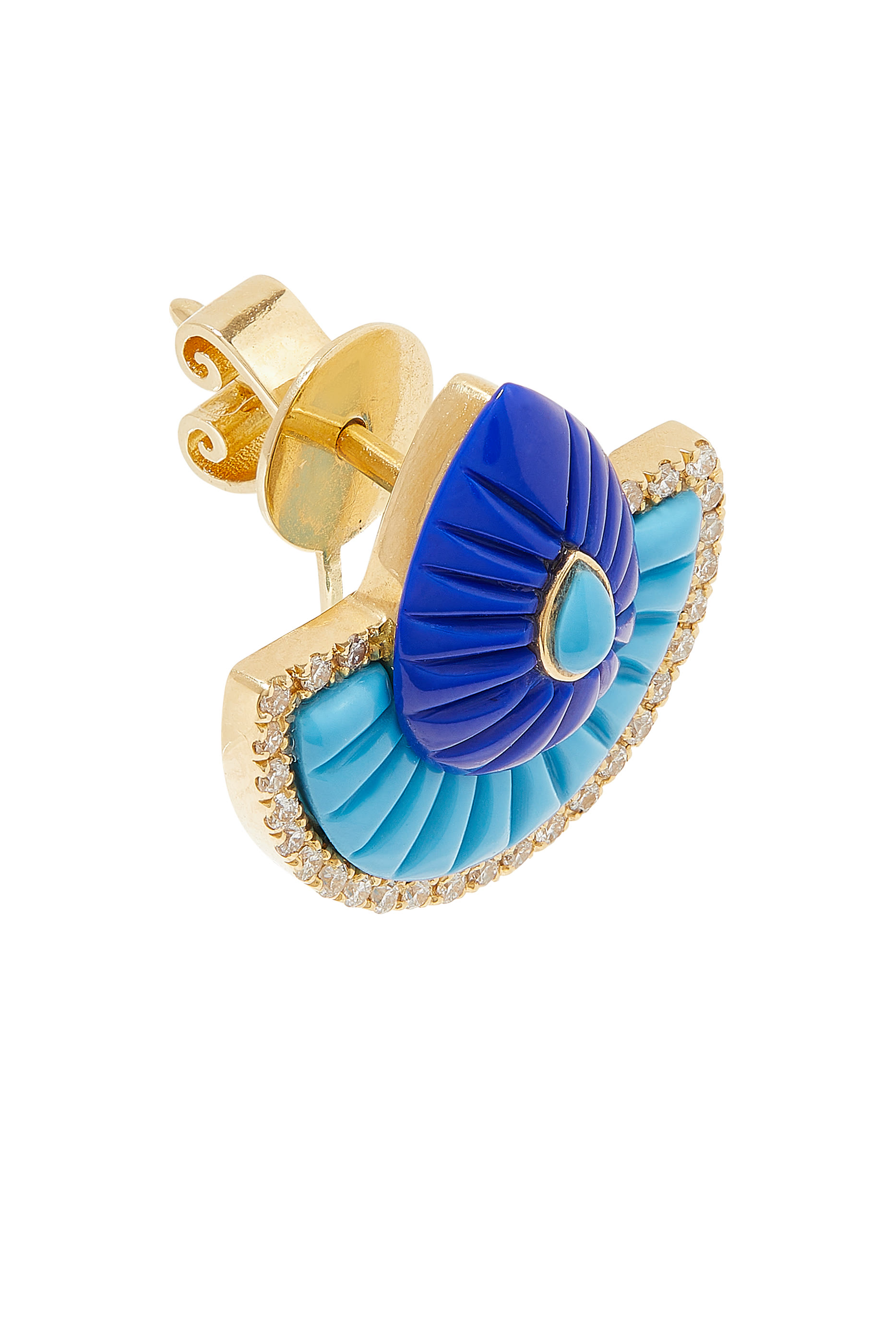 Bond Street Small Fan Earrings, 18k Yellow Gold & Turquoise Stone, Lapis Stone, Diamonds