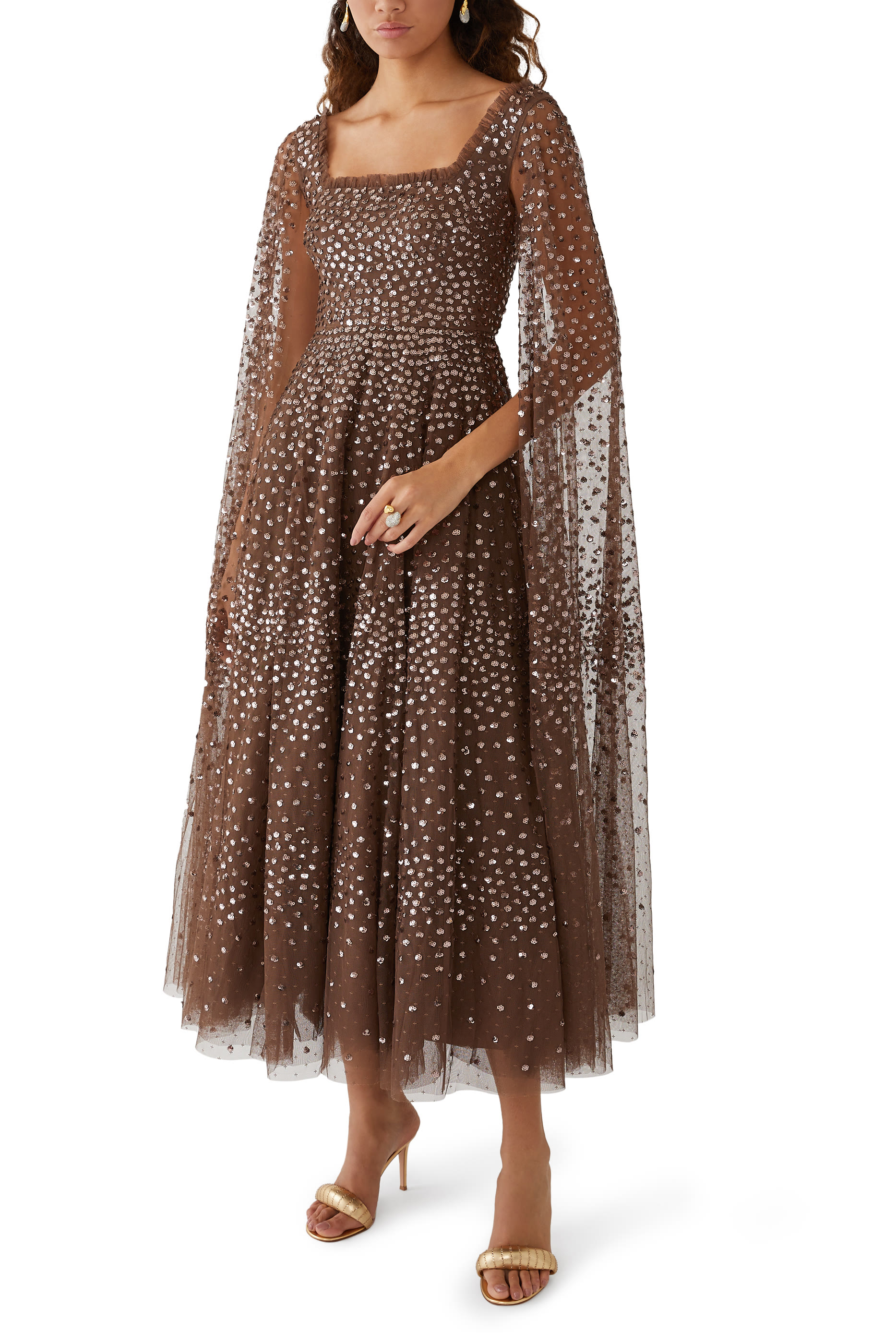 Scatter Dot Cape Sleeve Ankle Gown