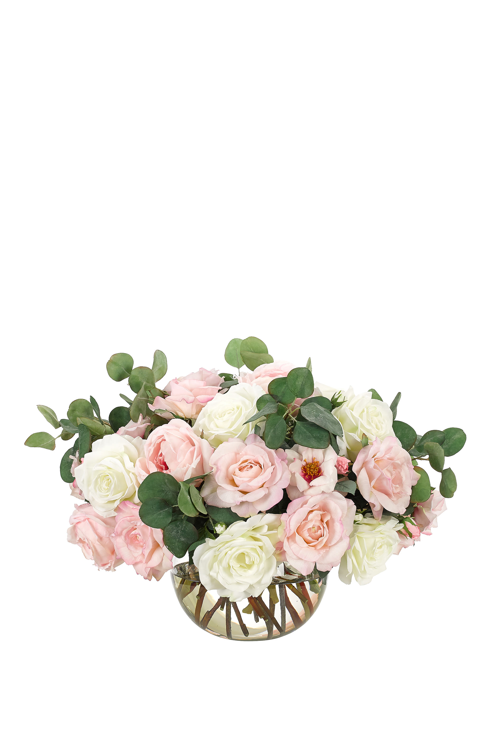 Mixed Roses in Round Glass Vase