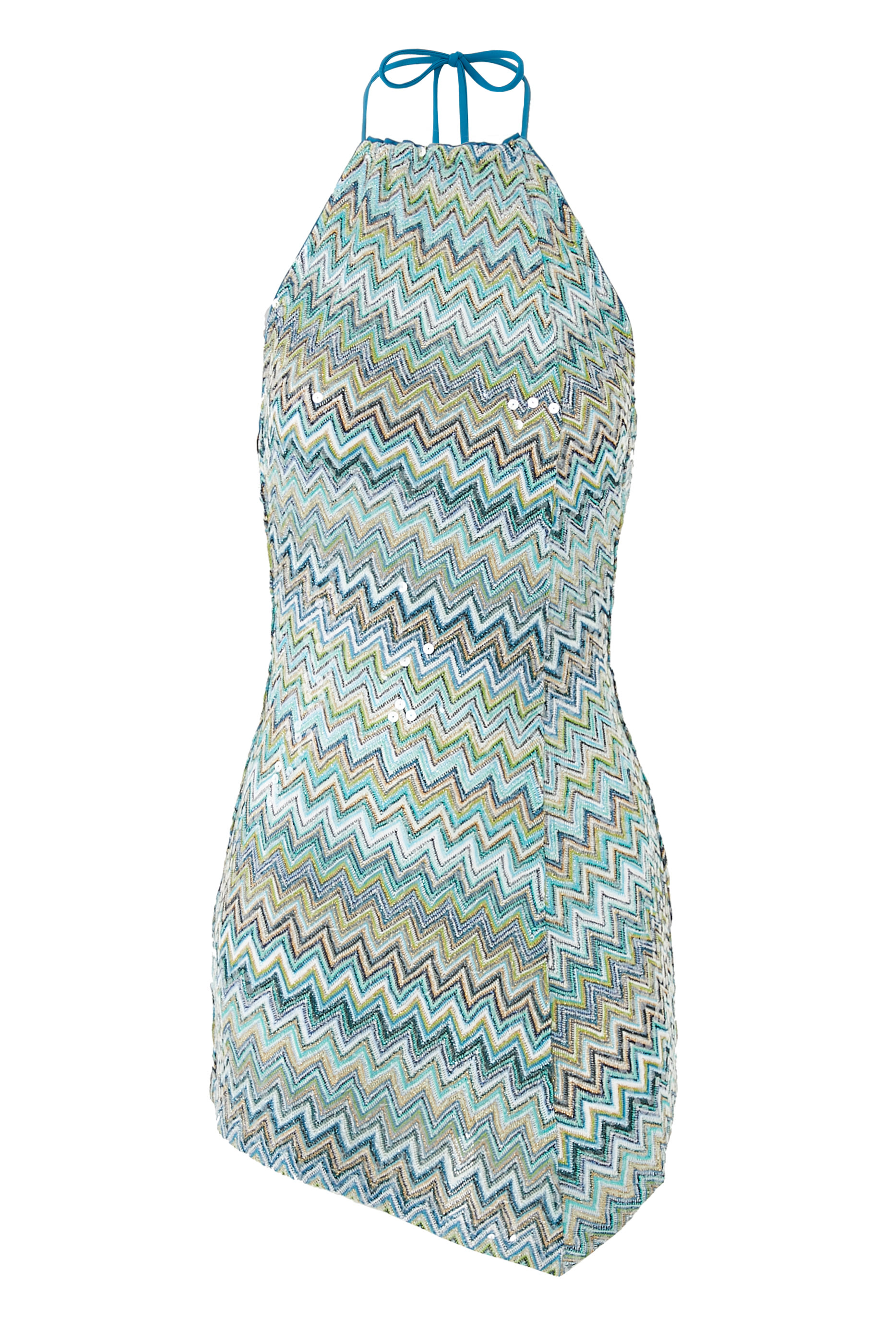 Exclusive Mare Chevron Raschel Sequinned Halter Mini Dress