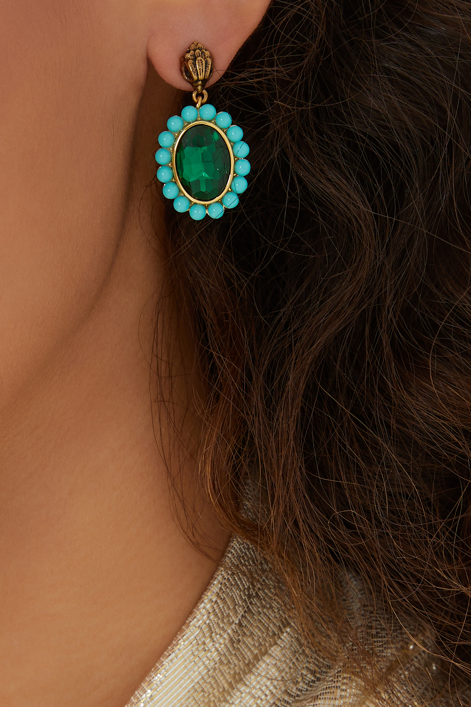 Regency Drop Earrings, Brass & Crystal