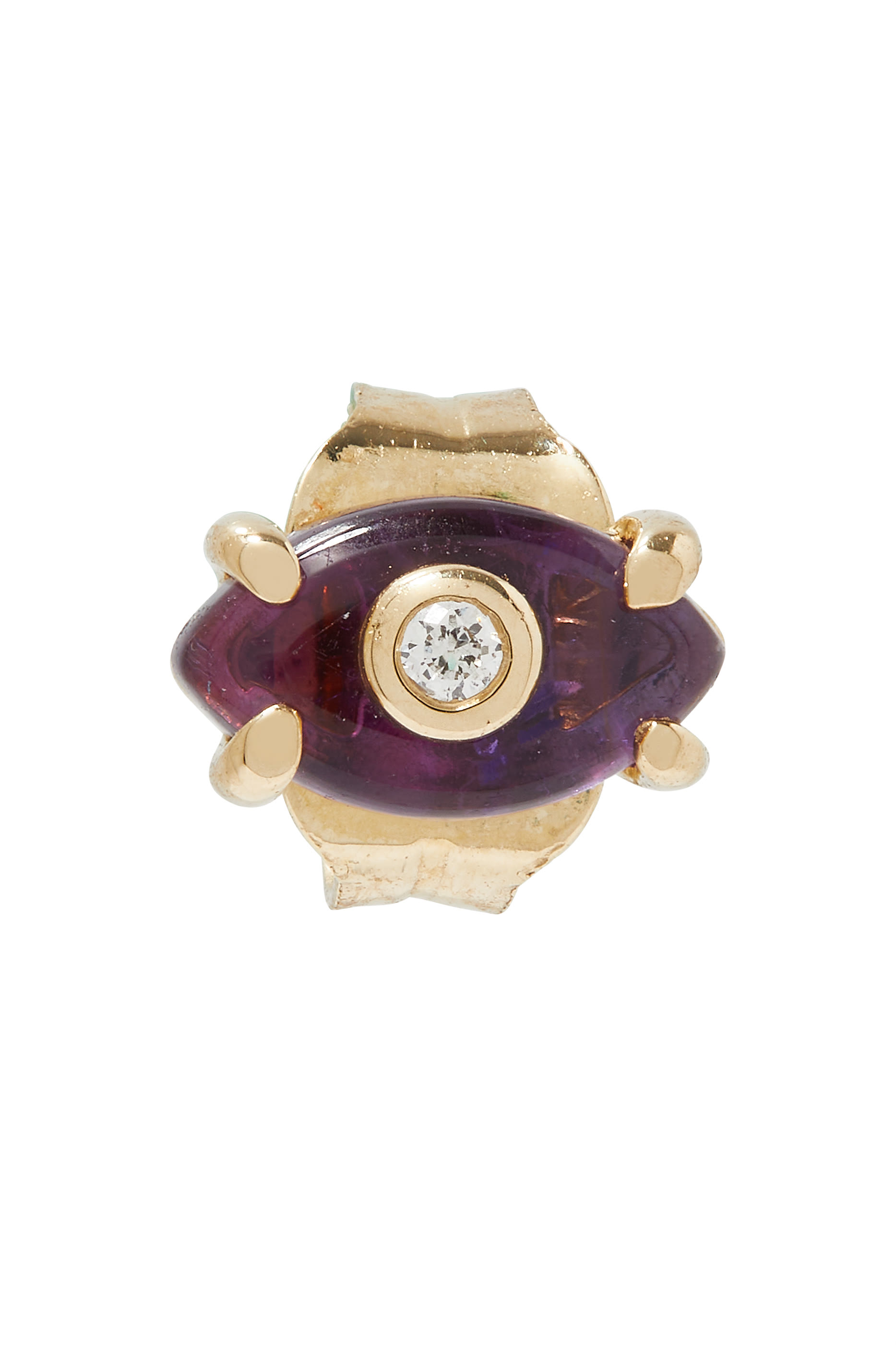 Evil Eye Stud Single Earring, 14k Yellow Gold, Diamond & Amethyst