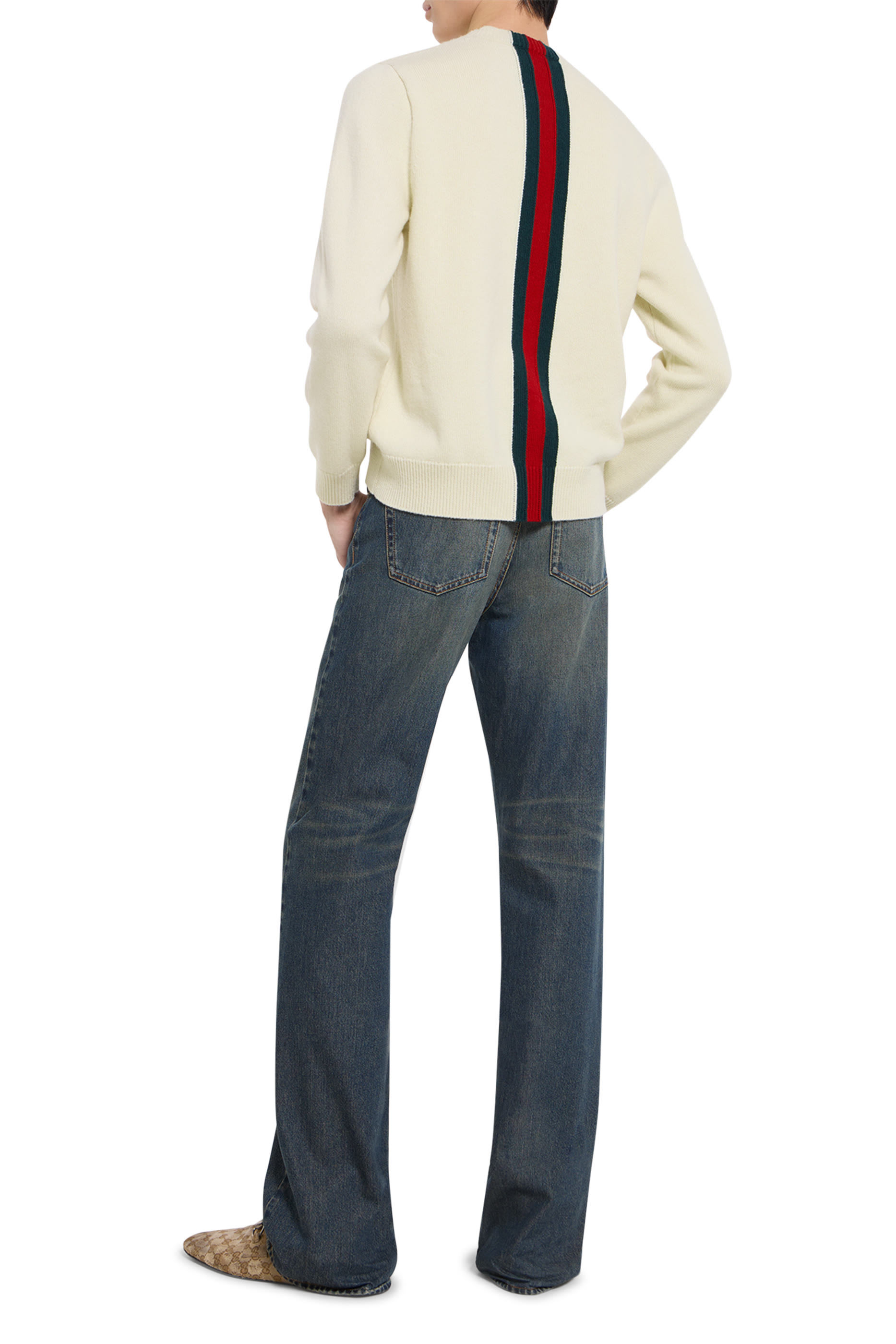 Web Intarsia Fine Knit Wool Sweater